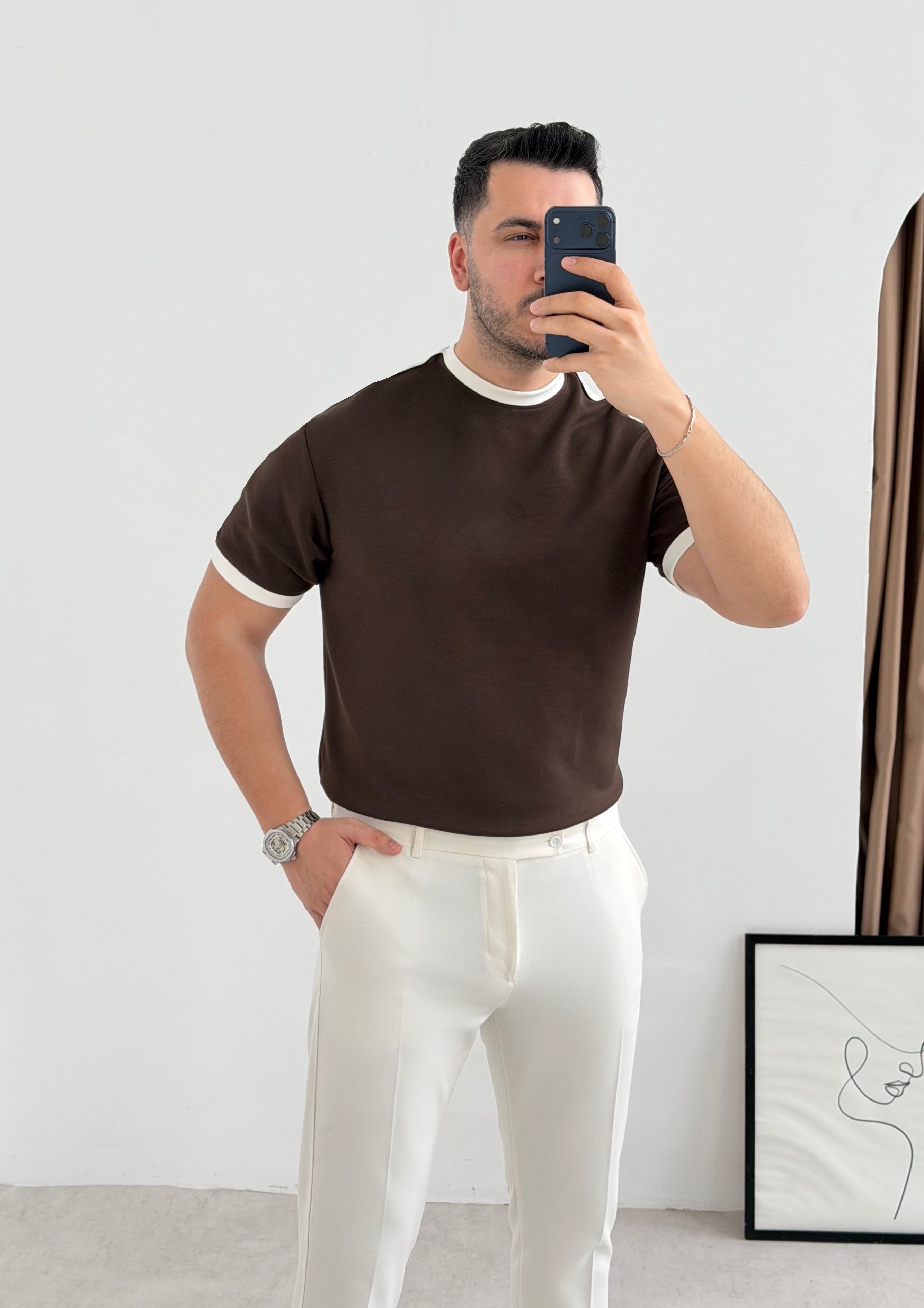 Şerit Detay Oysho Kahve Oversize Tişört