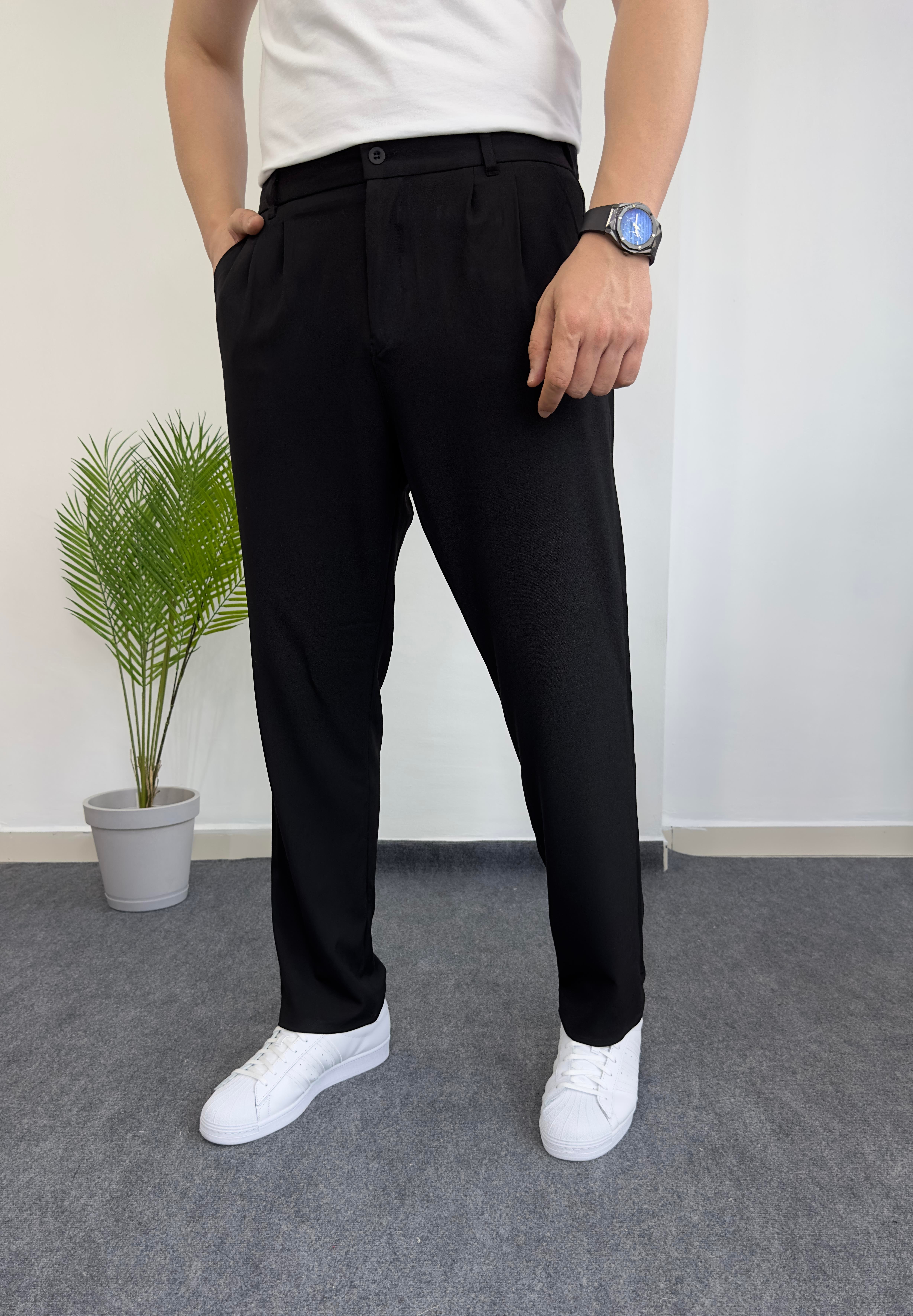 Siyah Baggy Kumaş Pantolon 