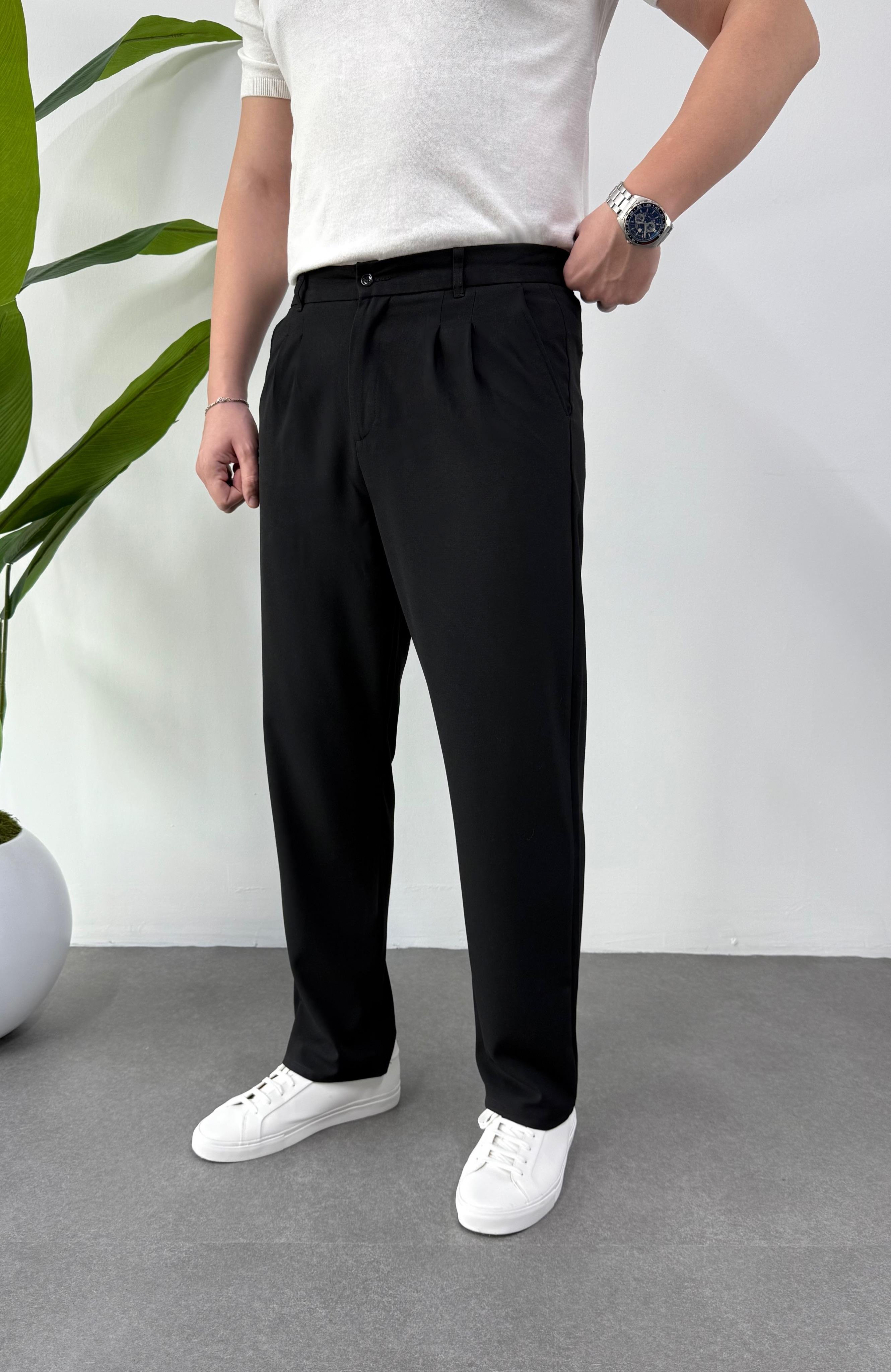 Siyah Baggy Kumaş Pantolon 