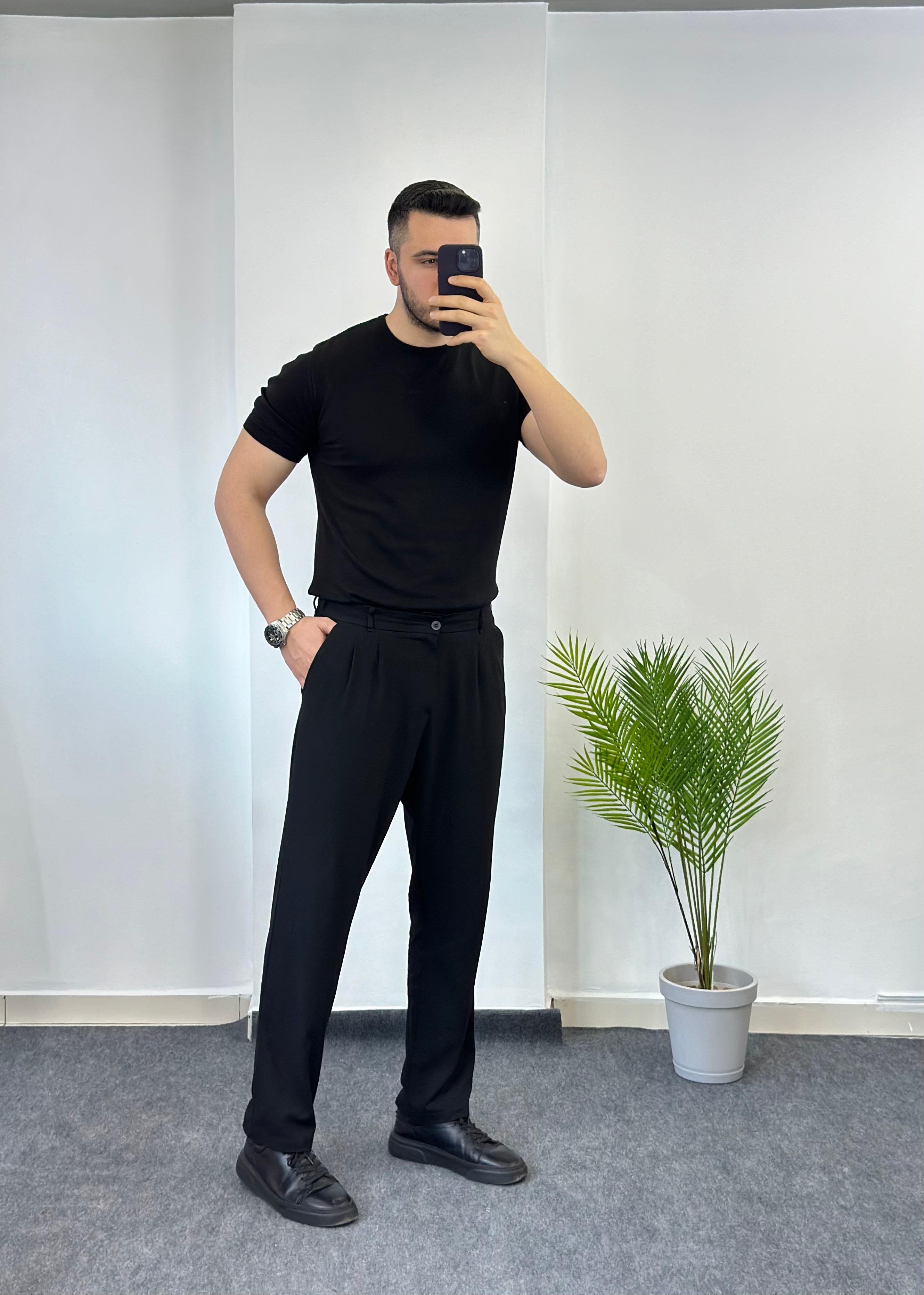 Siyah Baggy Kumaş Pantolon 
