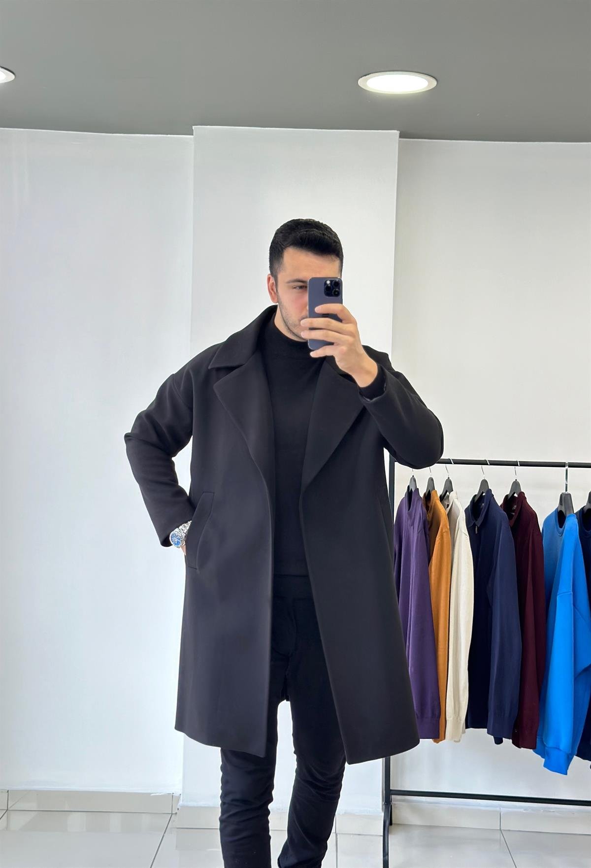 Siyah Oversize Kaşe Kaban