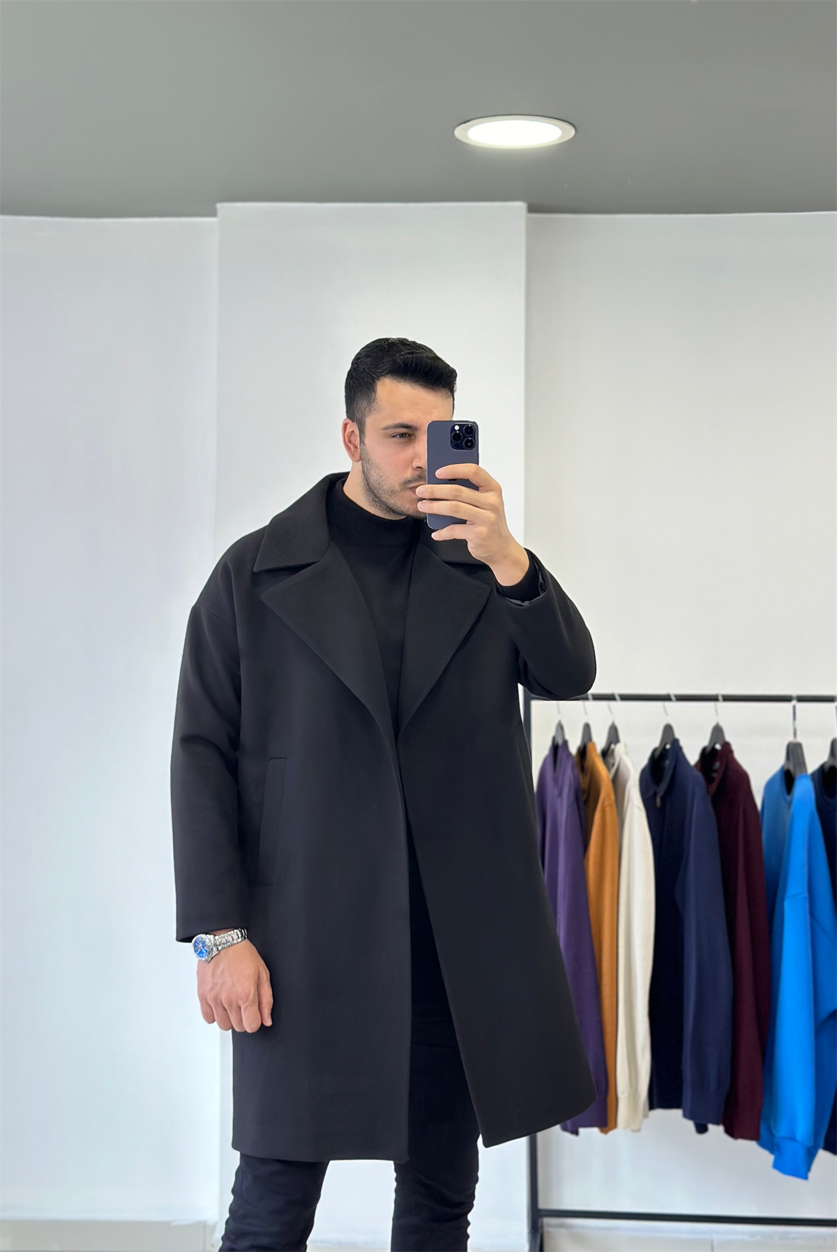 Siyah Oversize Kaşe Kaban