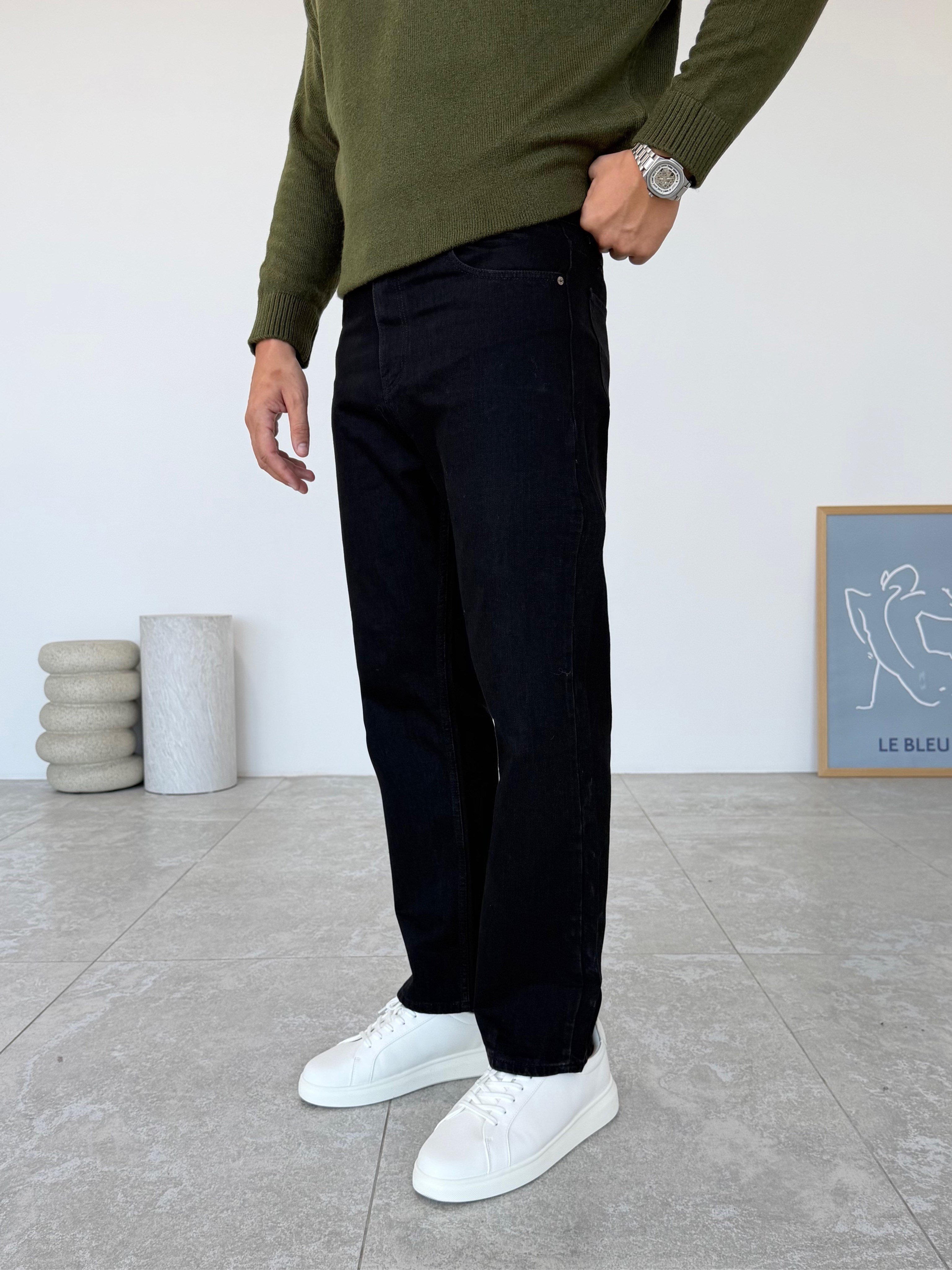 Siyah Taşlamalı Baggy Kot Pantolon