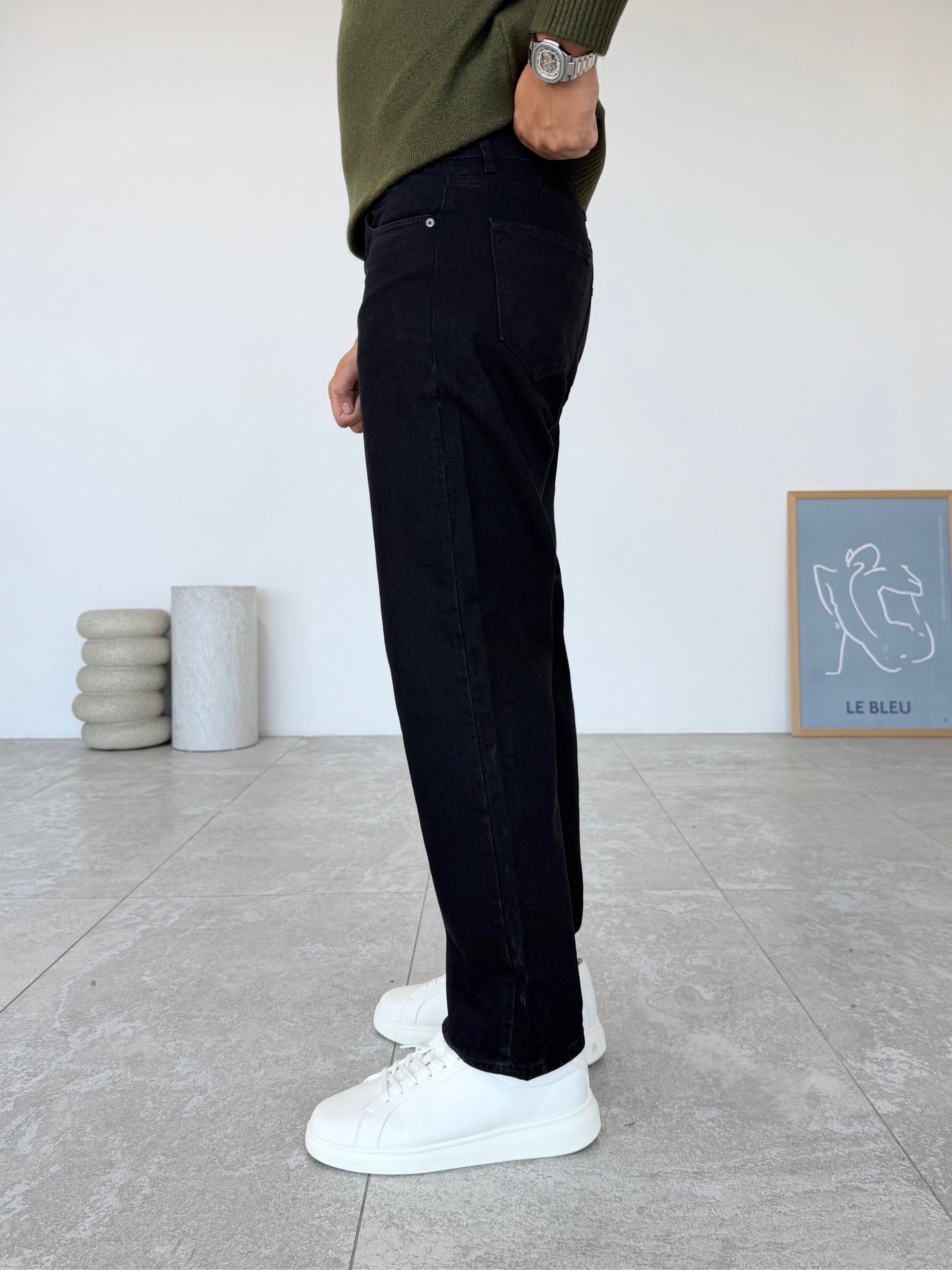 Siyah Taşlamalı Baggy Kot Pantolon