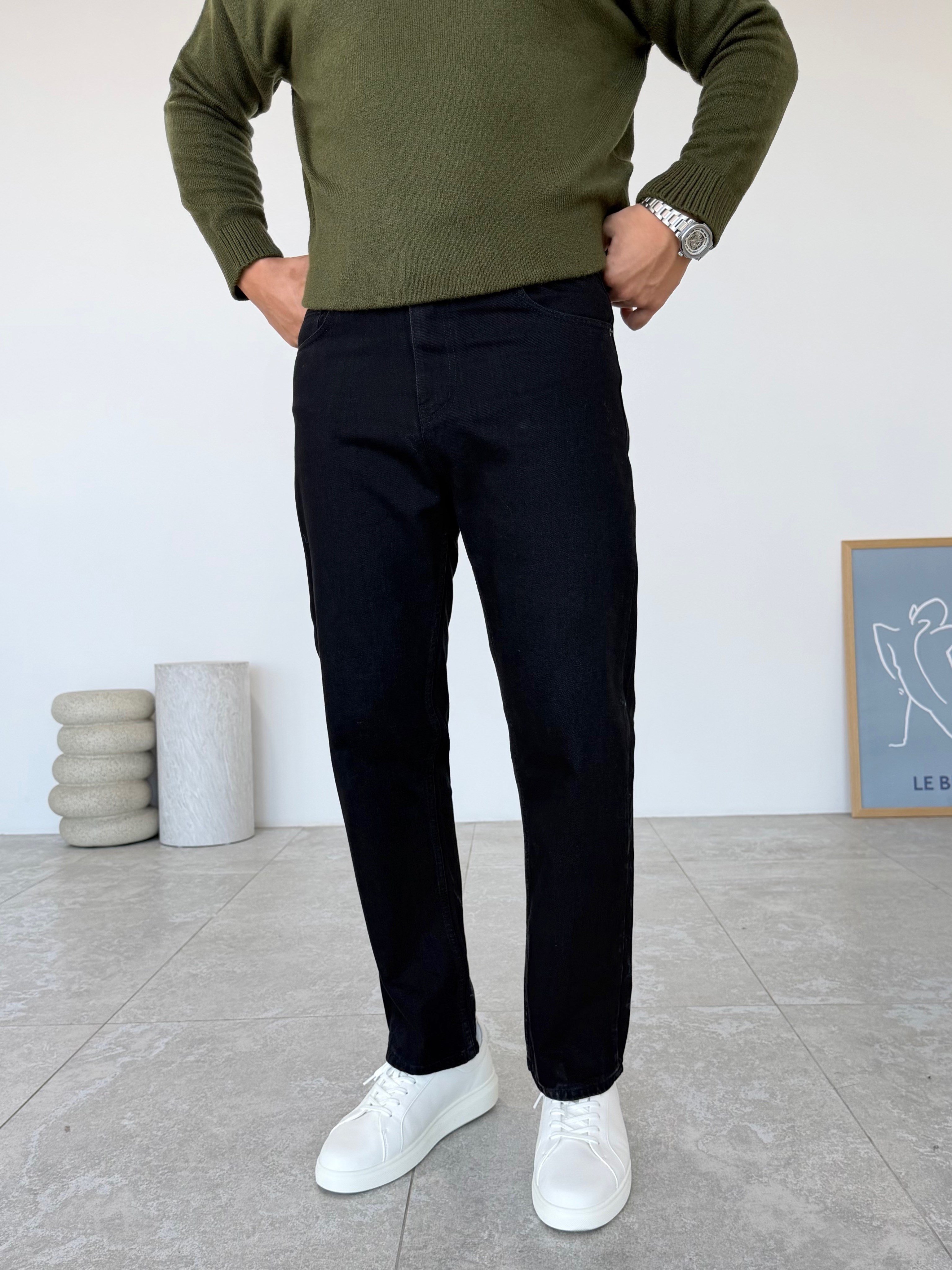 Siyah Taşlamalı Baggy Kot Pantolon