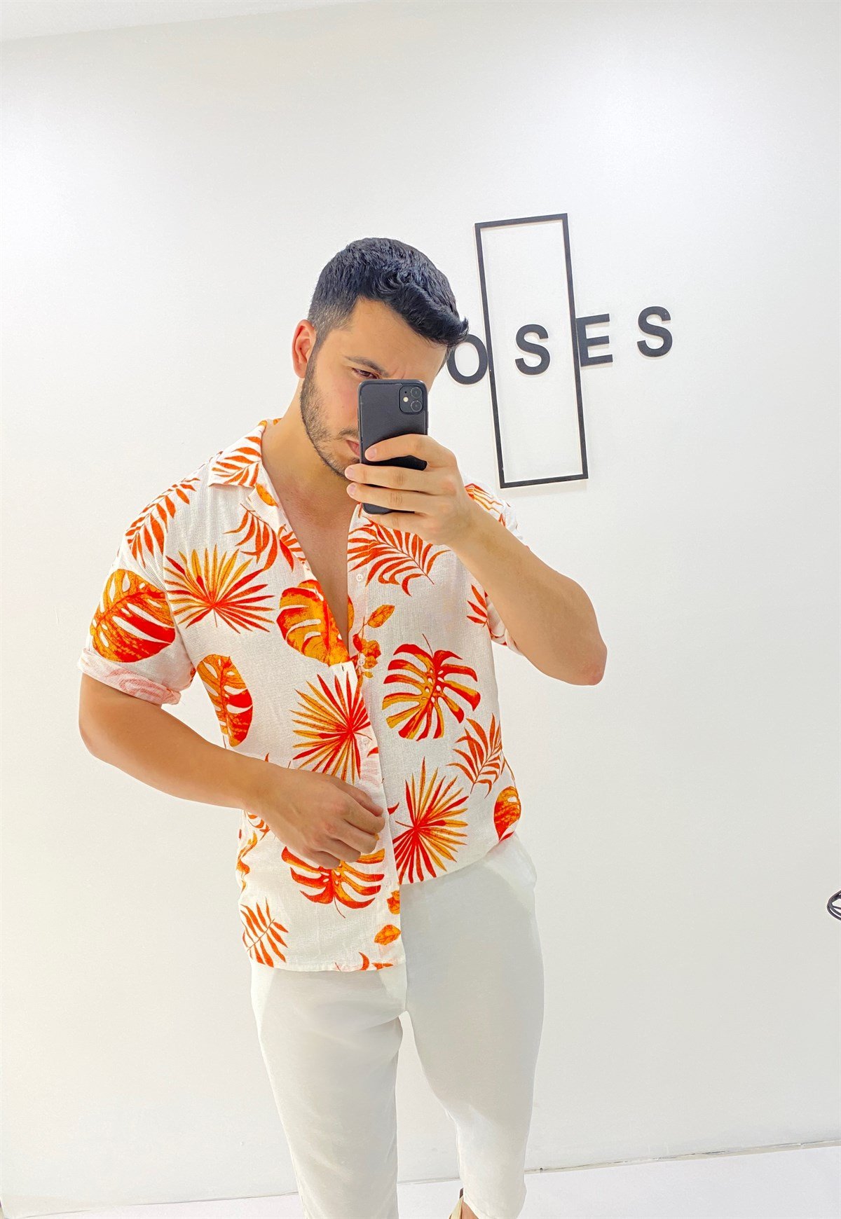 Slim Fit Beyaz Keten Gömlek 