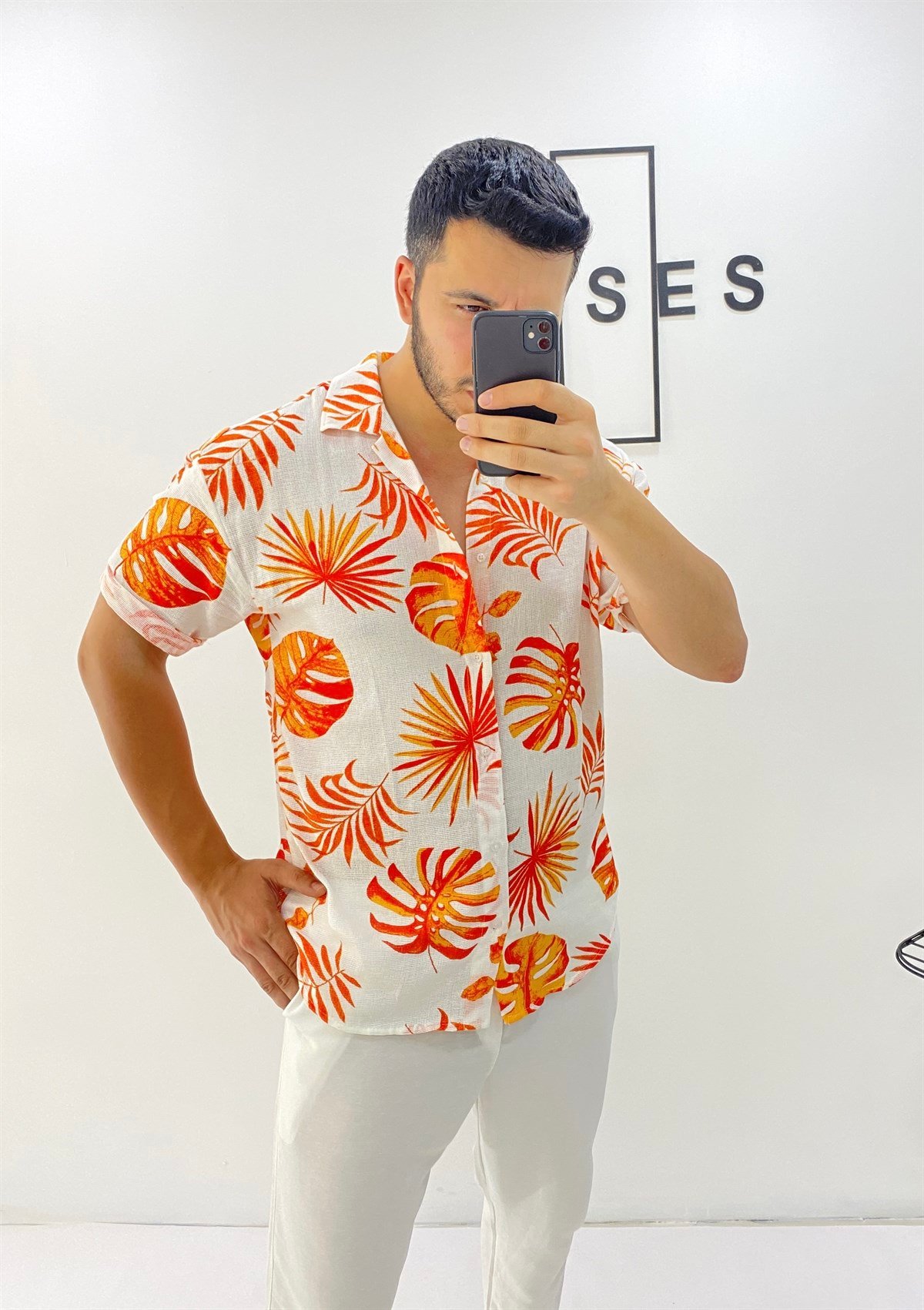 Slim Fit Beyaz Keten Gömlek 
