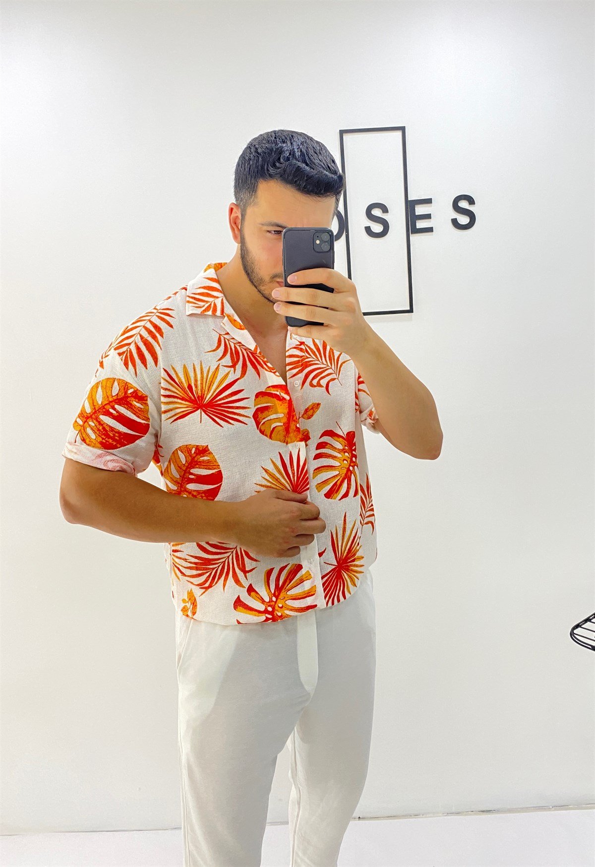 Slim Fit Beyaz Keten Gömlek 