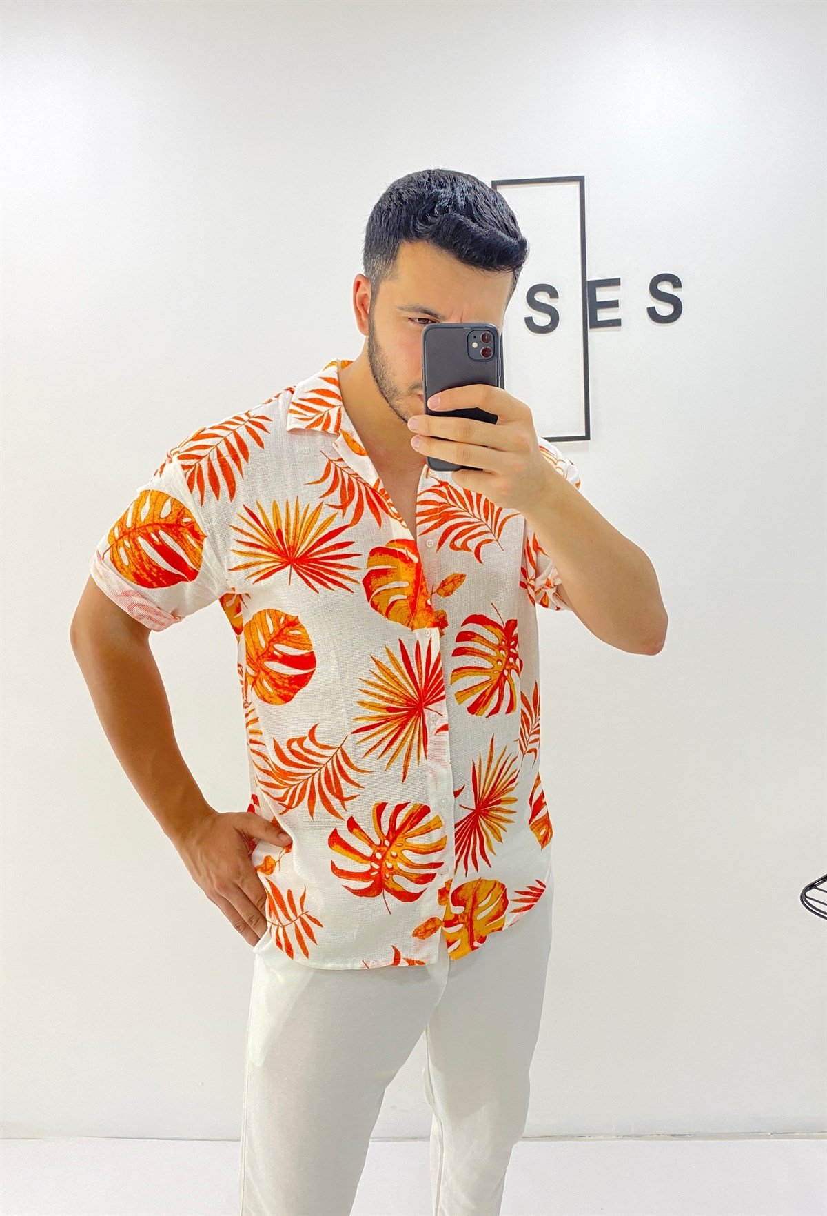 Slim Fit Beyaz Keten Gömlek 
