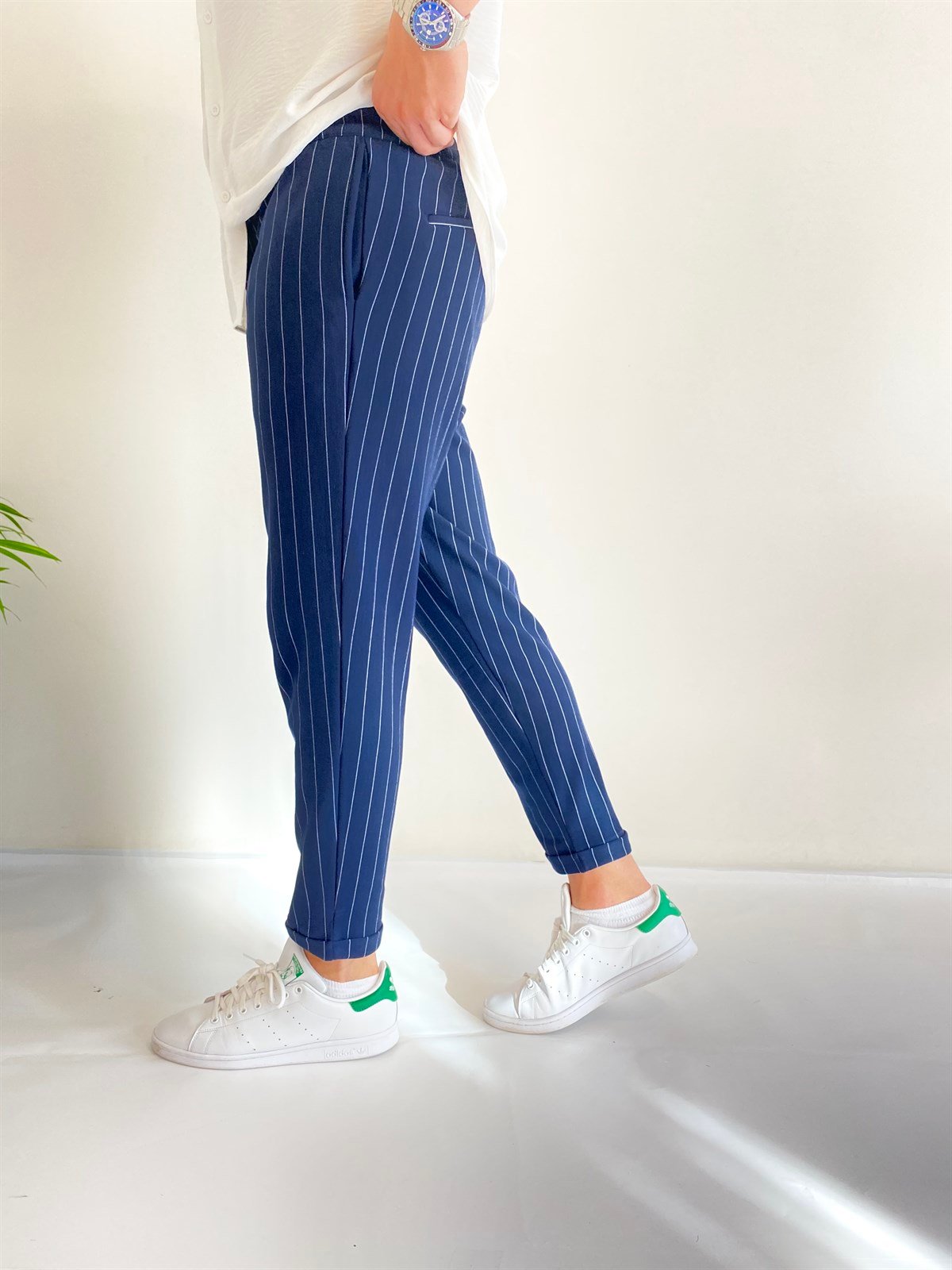Slim Fıt Çizgili Pantolon