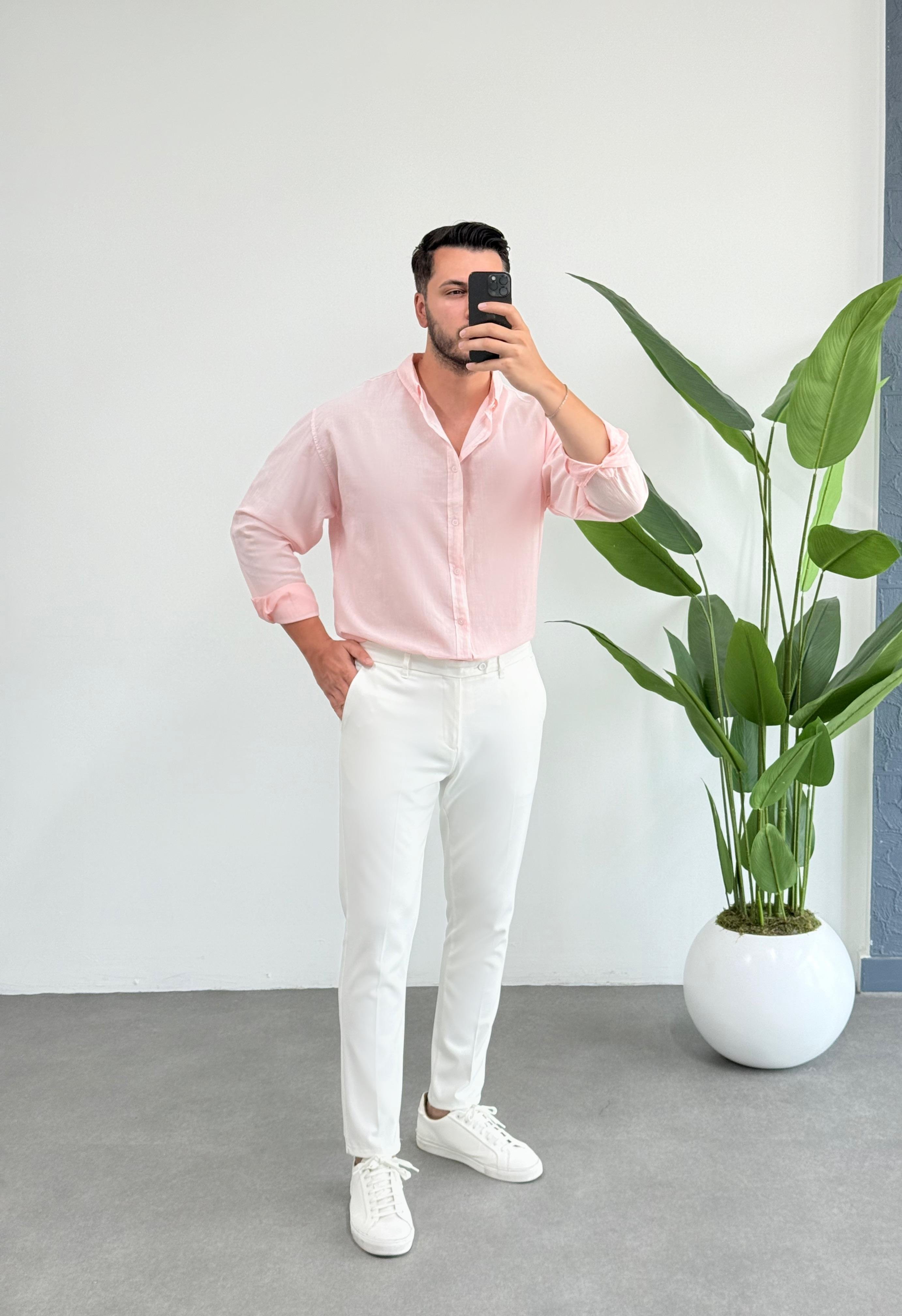 Soft %100 Pamuk Pudra Oversize Gömlek 