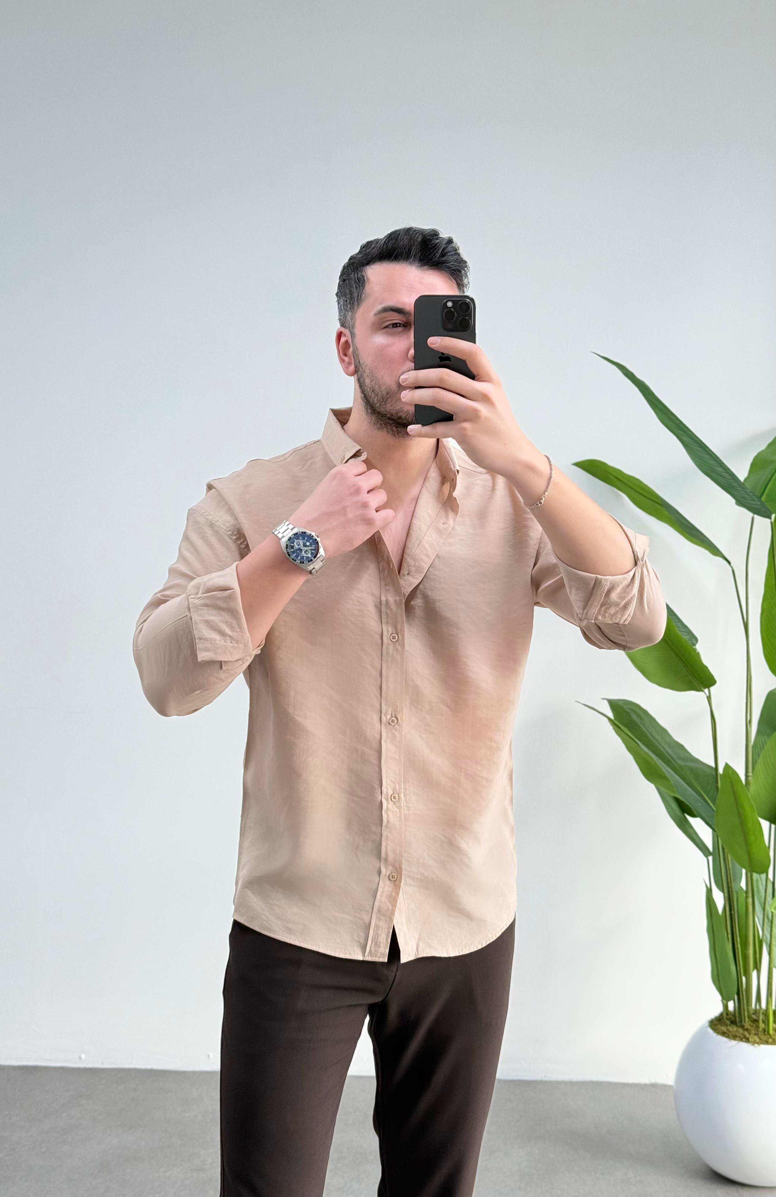 Tensel Bej Oversize Gömlek 