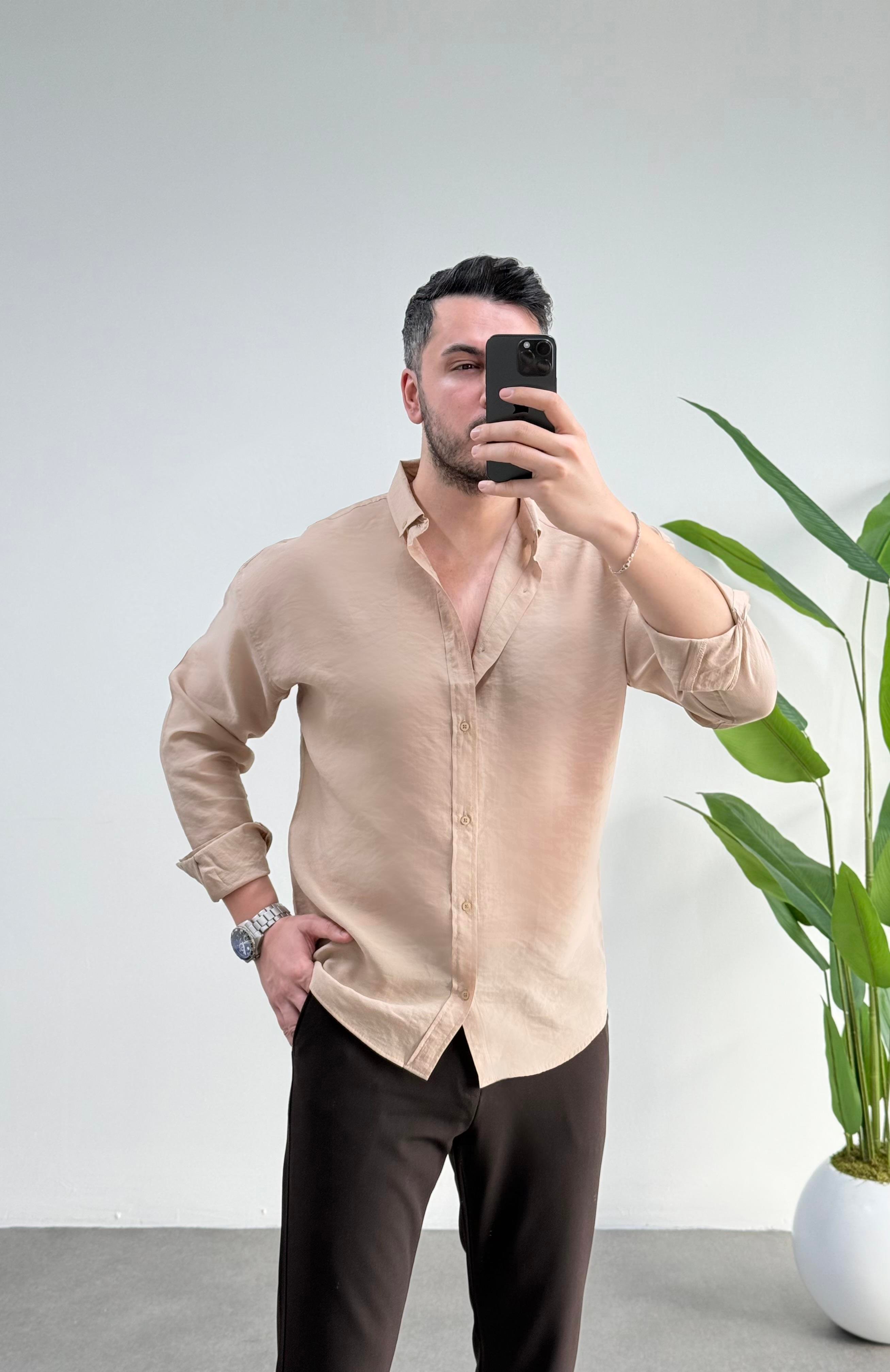 Tensel Bej Oversize Gömlek 