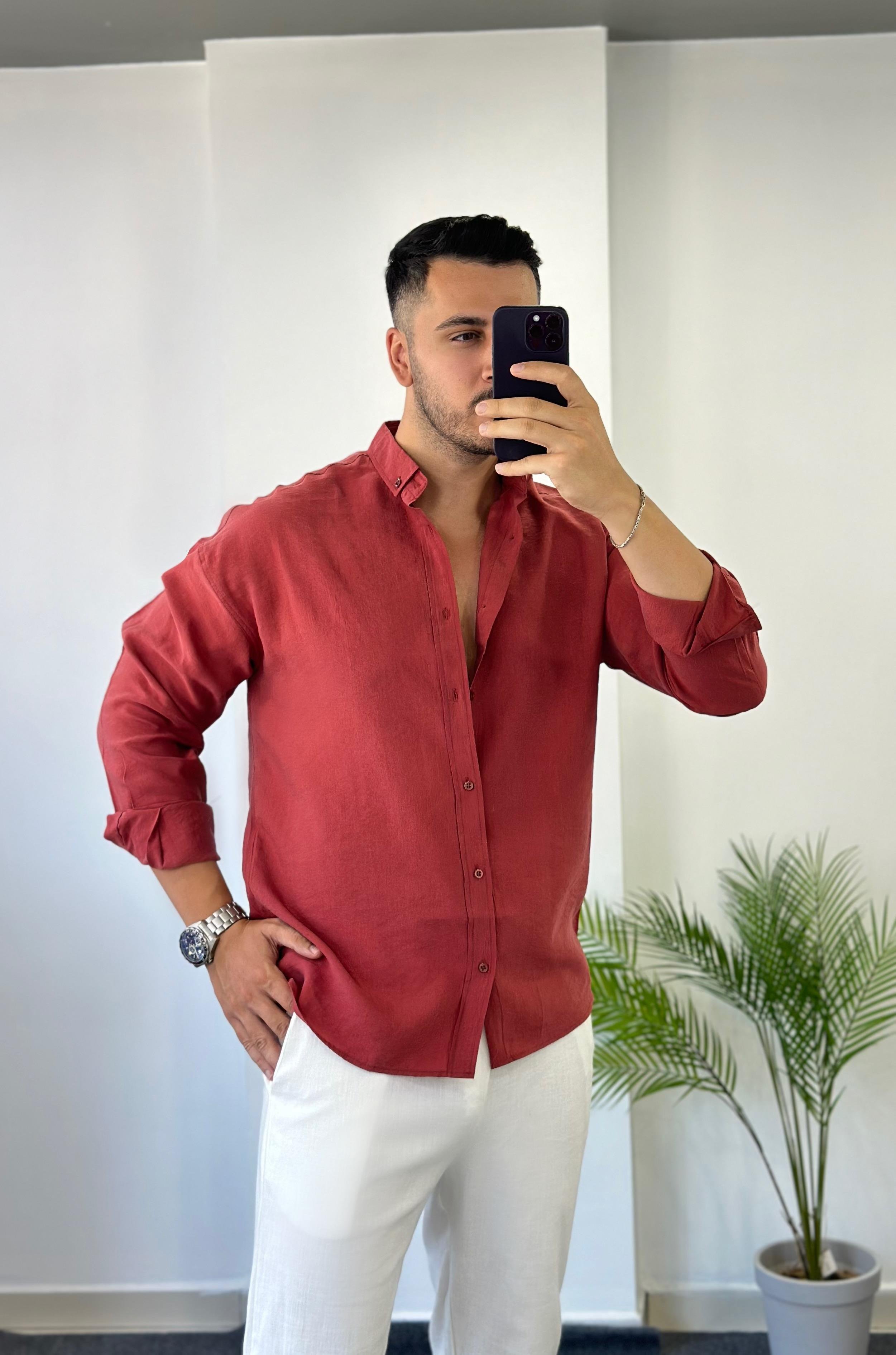 Tensel Vişne Oversize Gömlek 
