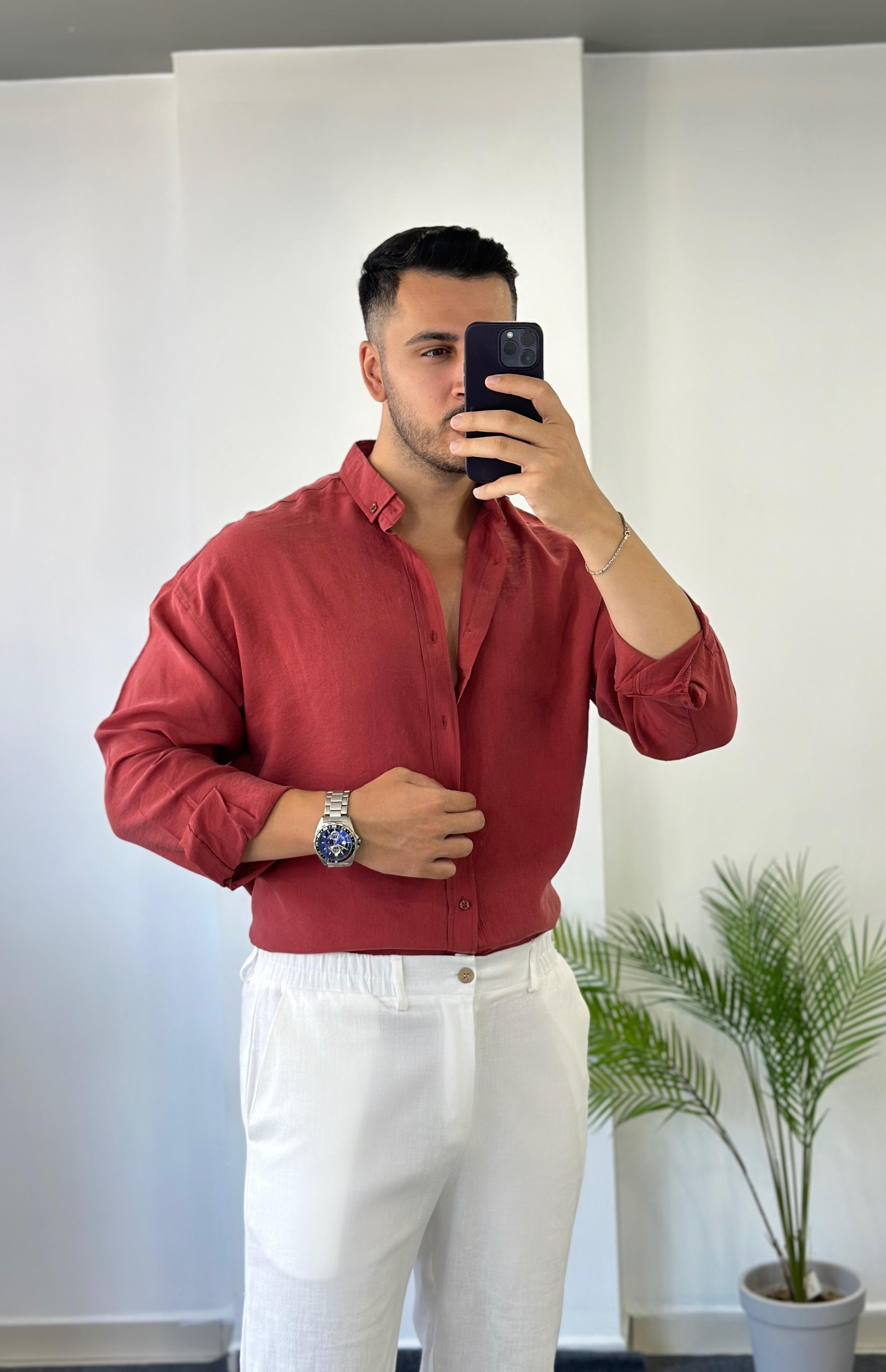 Tensel Vişne Oversize Gömlek 