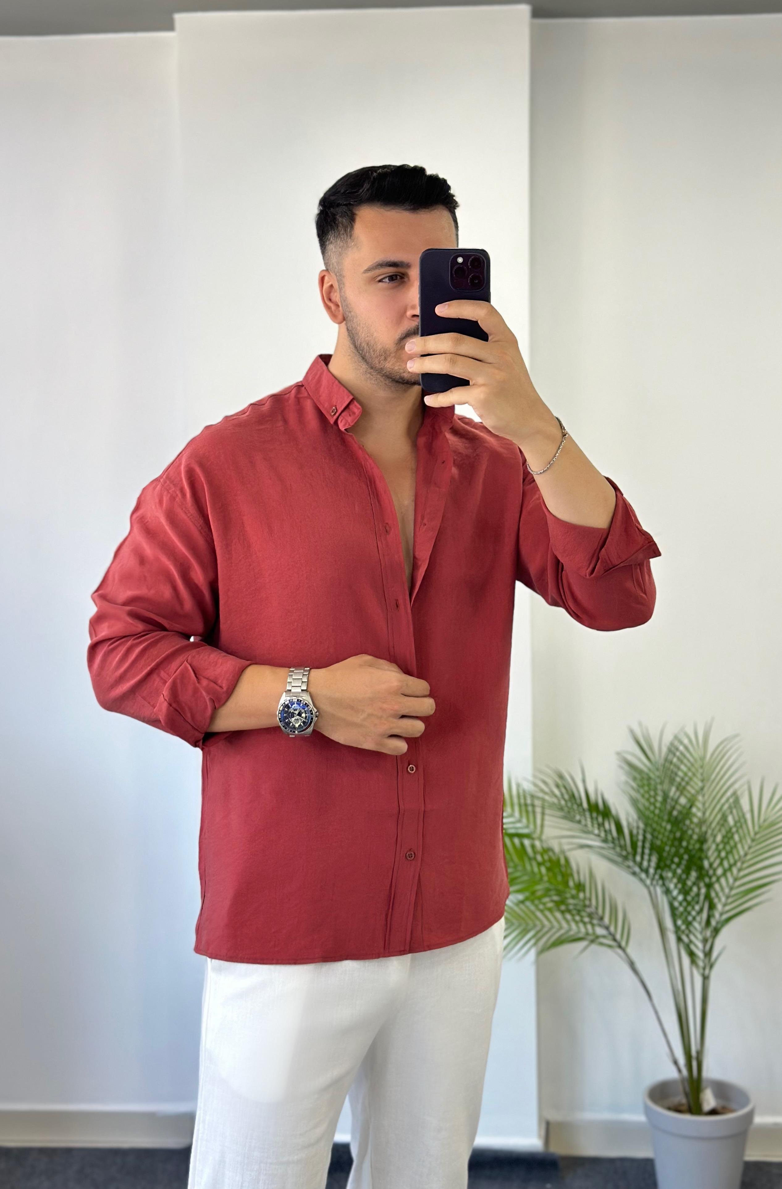 Tensel Vişne Oversize Gömlek 