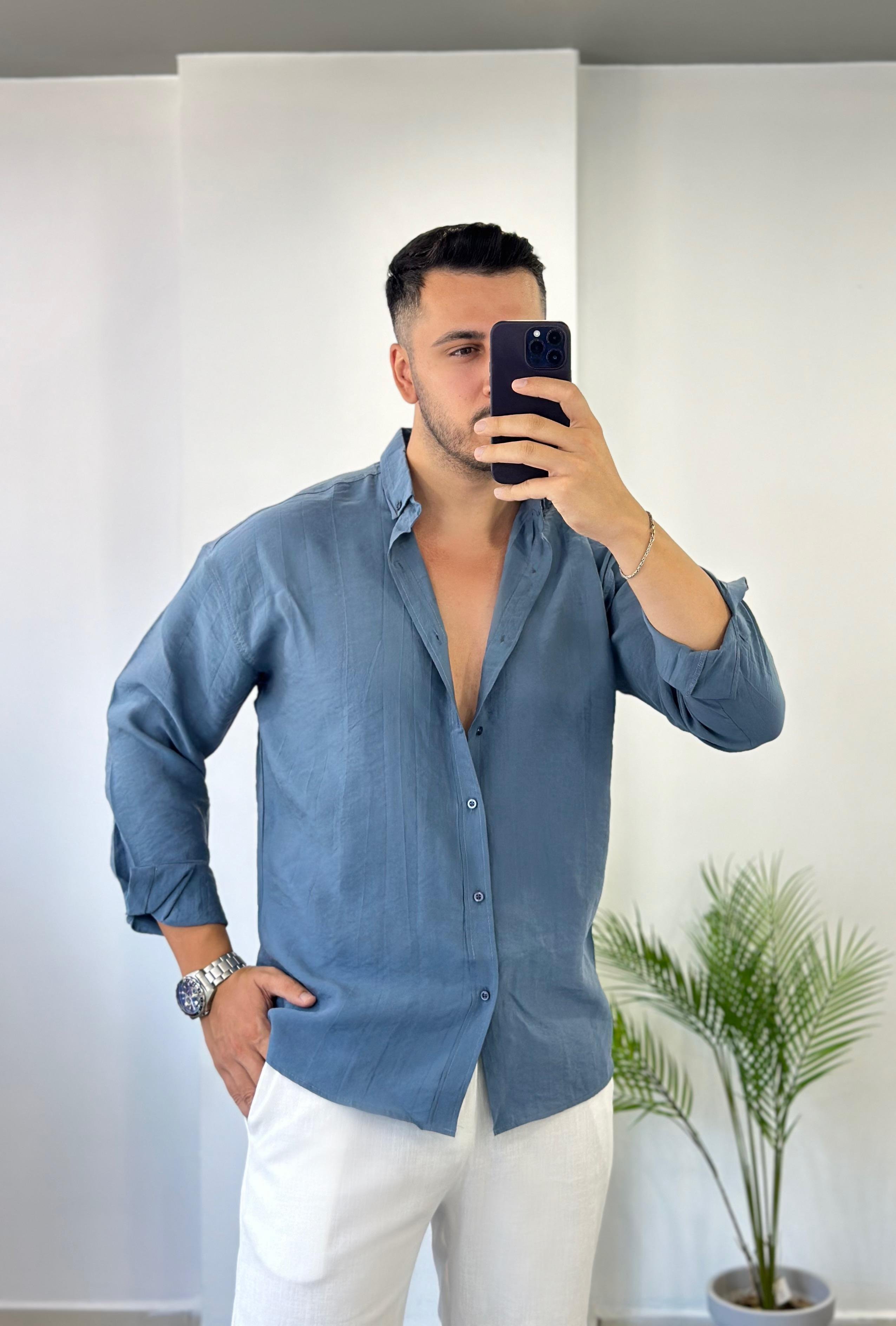 Tensel Vişne Oversize Keten Gömlek 