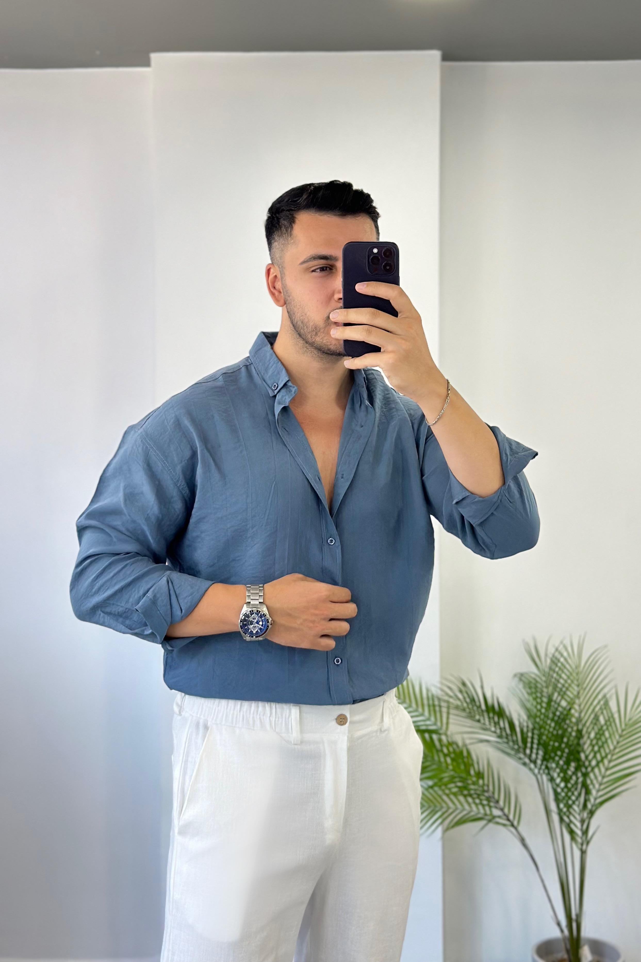 Tensel Vişne Oversize Keten Gömlek 