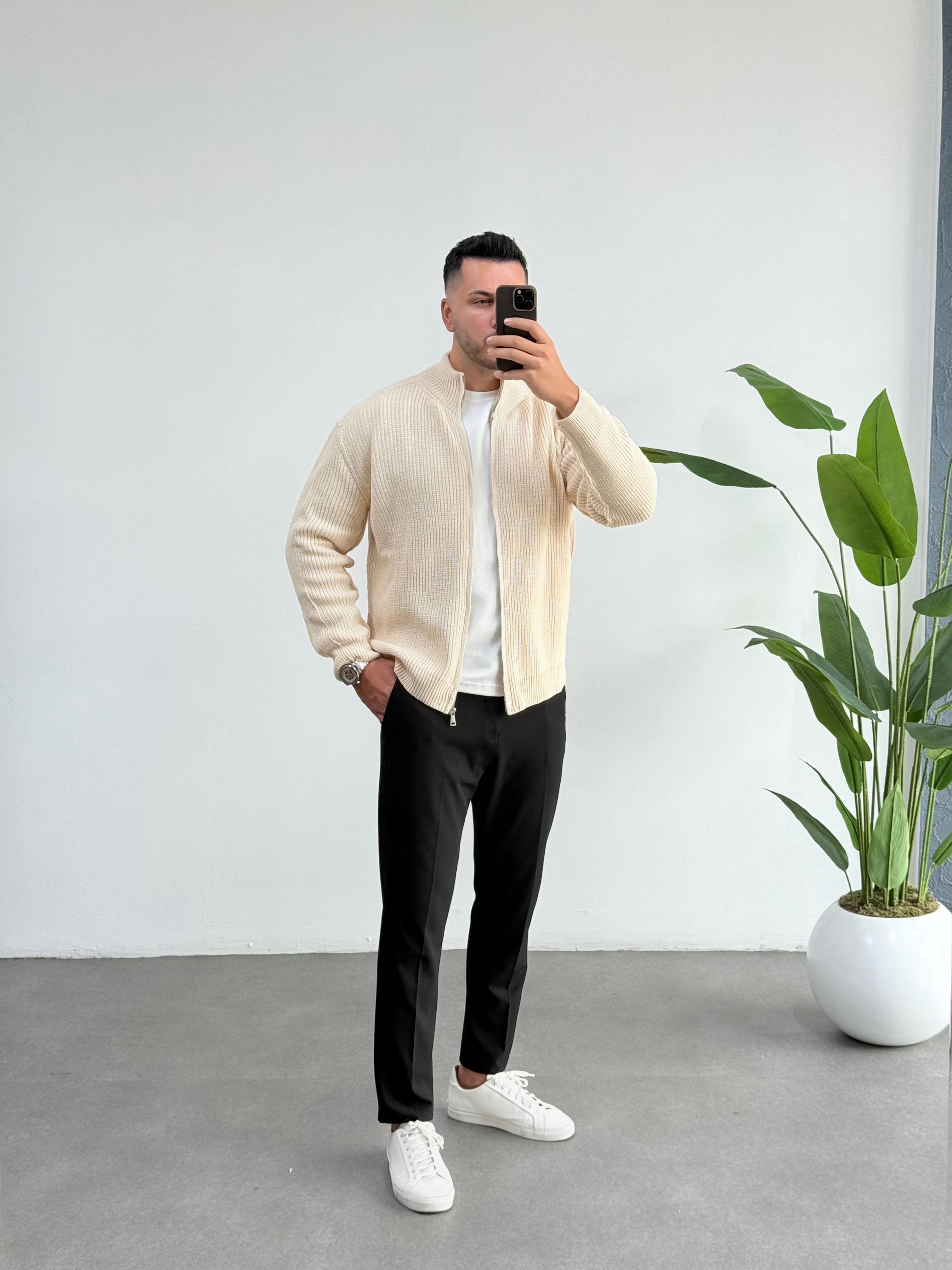 Ters Dikiş Bej Oversize Hırka