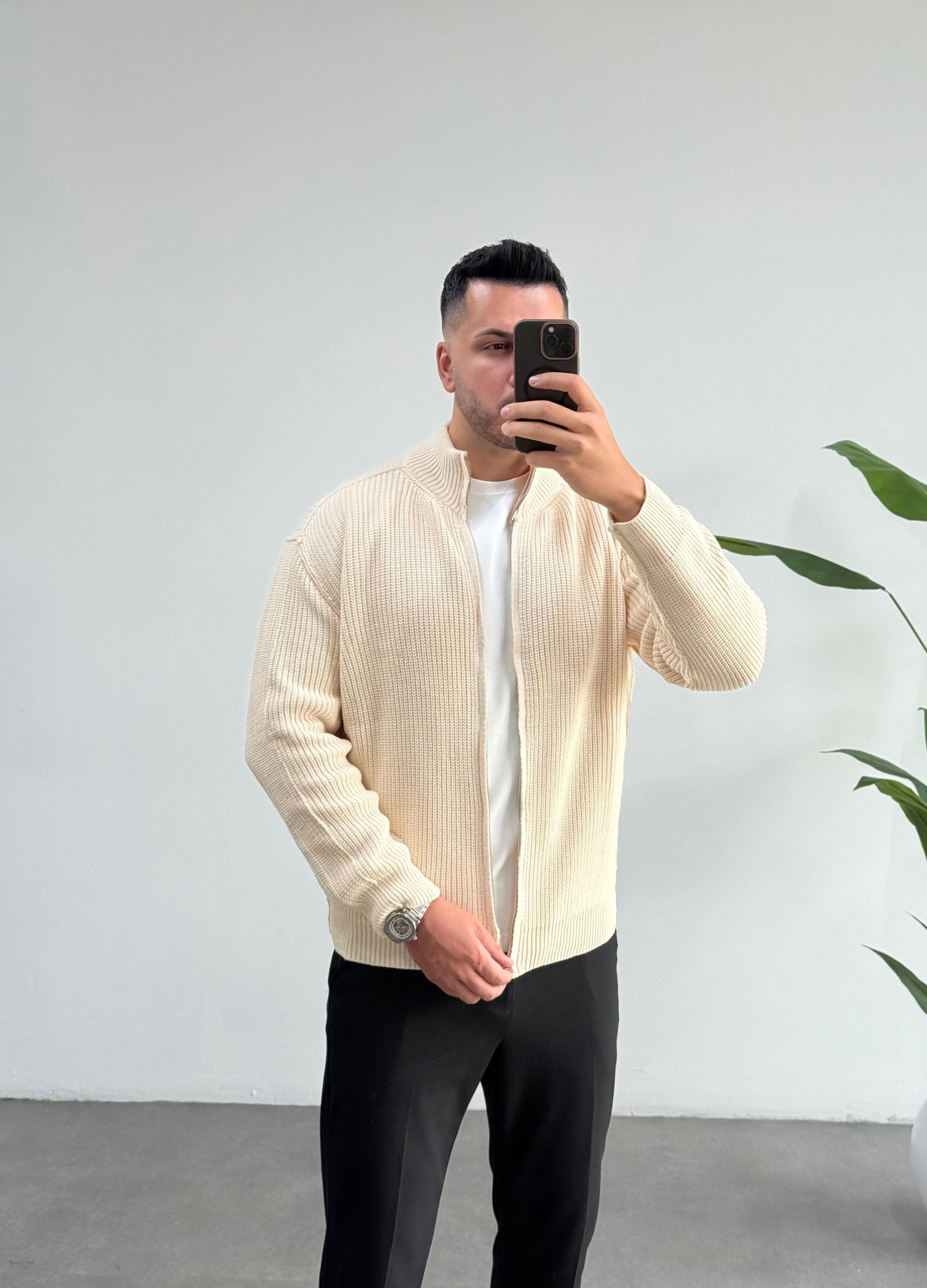 Ters Dikiş Bej Oversize Hırka