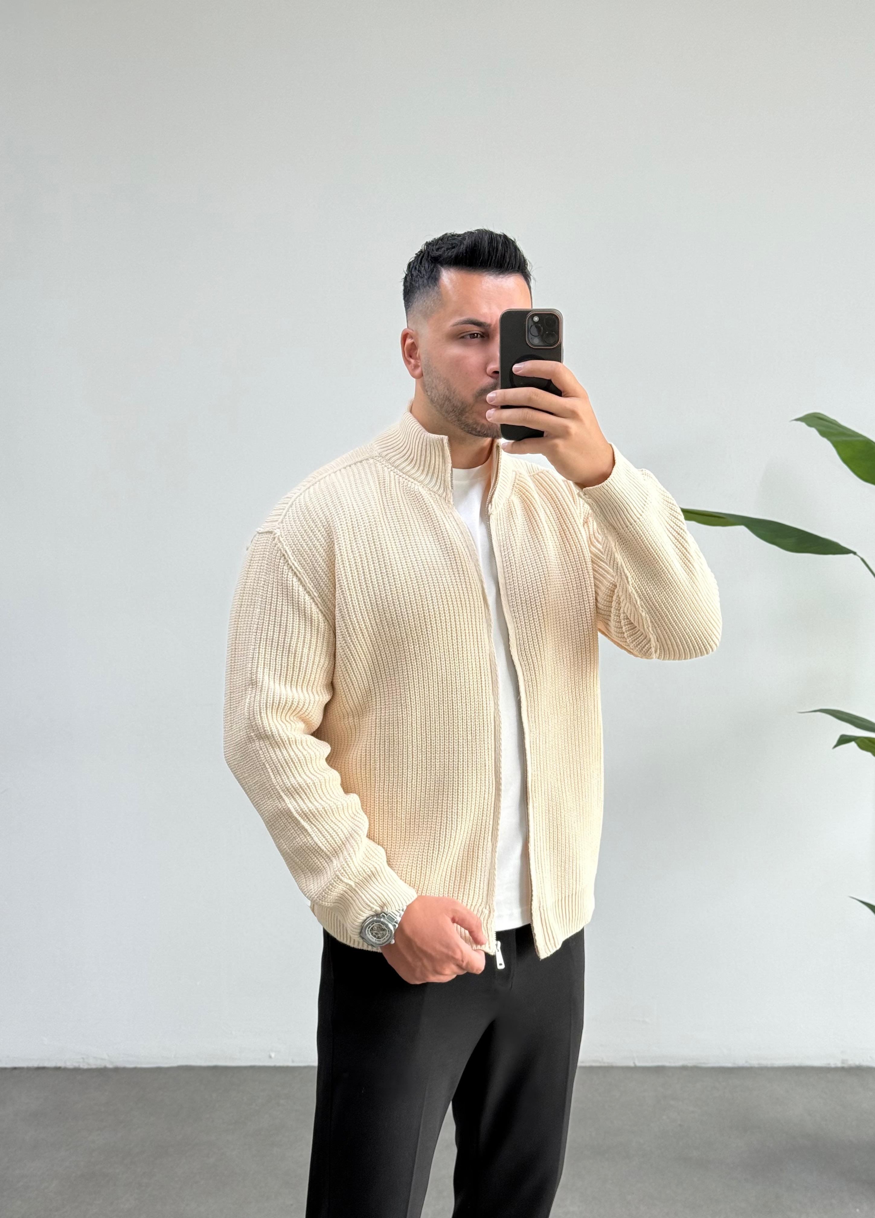 Ters Dikiş Bej Oversize Hırka