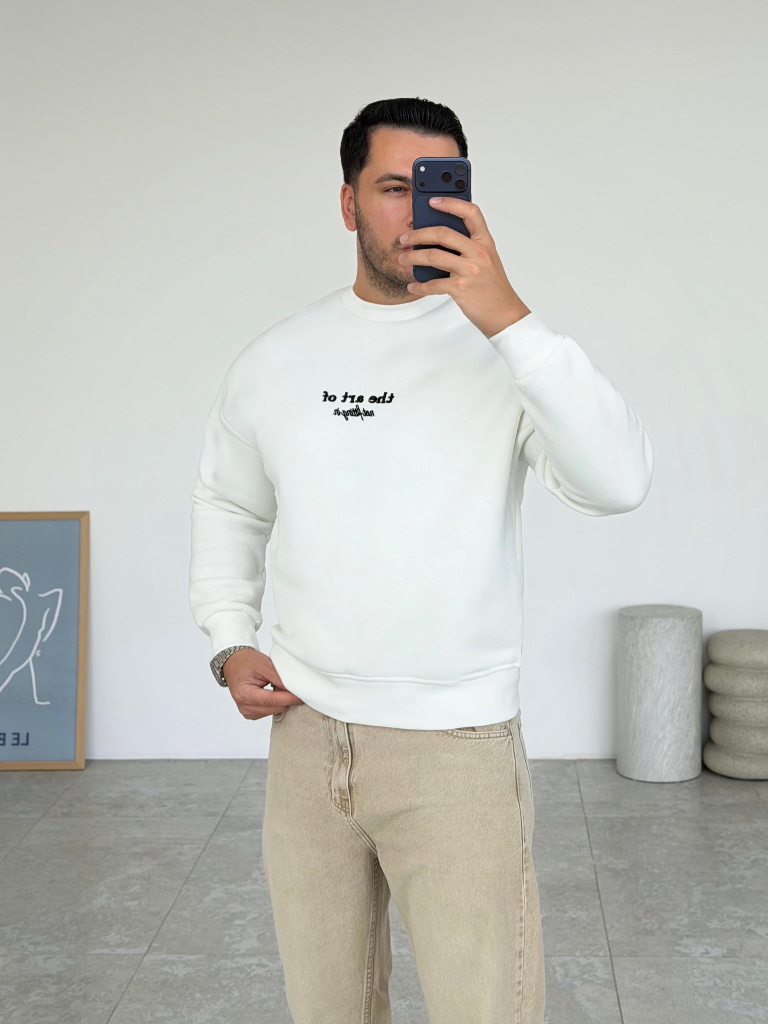The Art Beyaz Şardonlu Sweatshirt