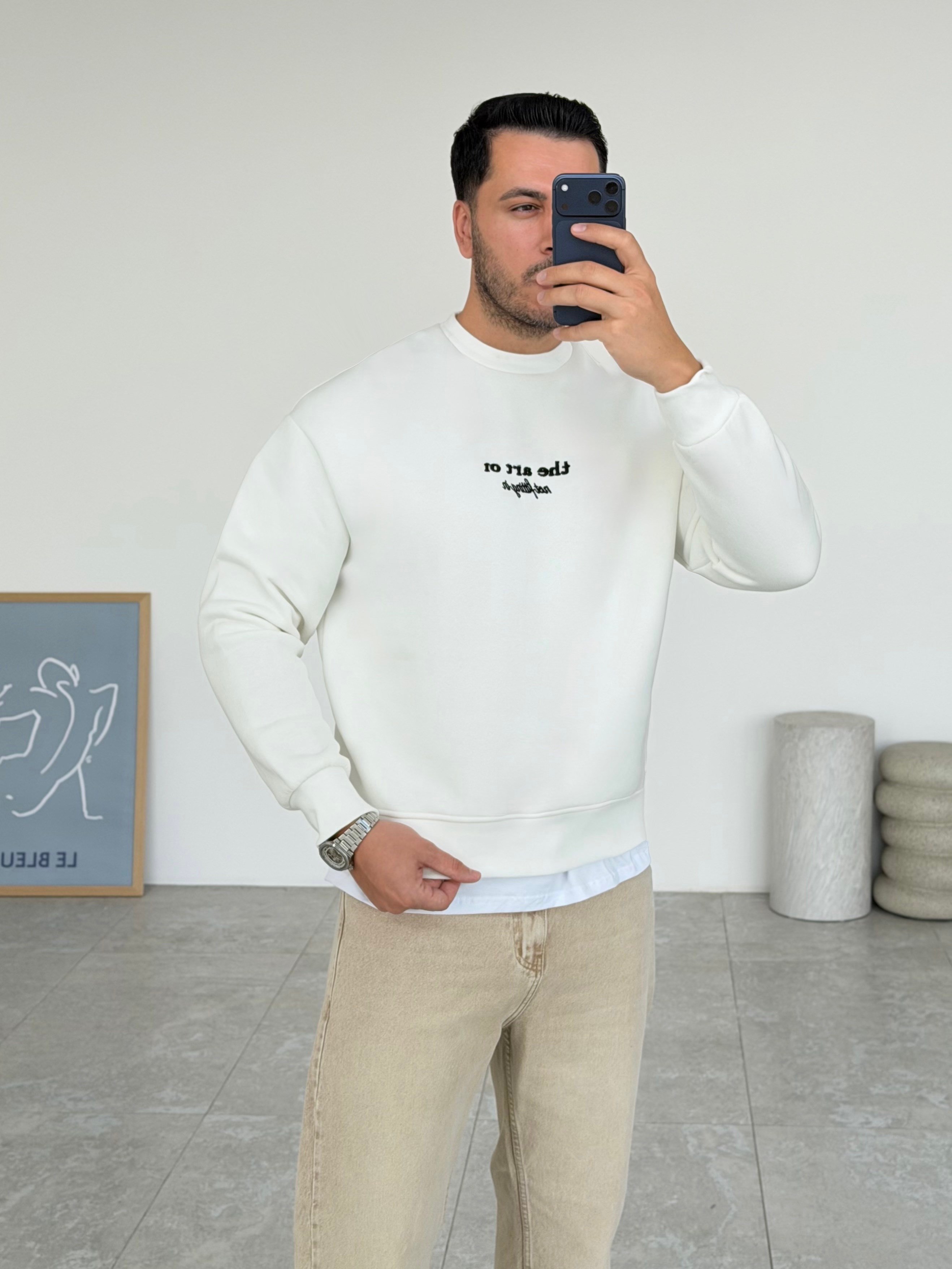 The Art Beyaz Şardonlu Sweatshirt
