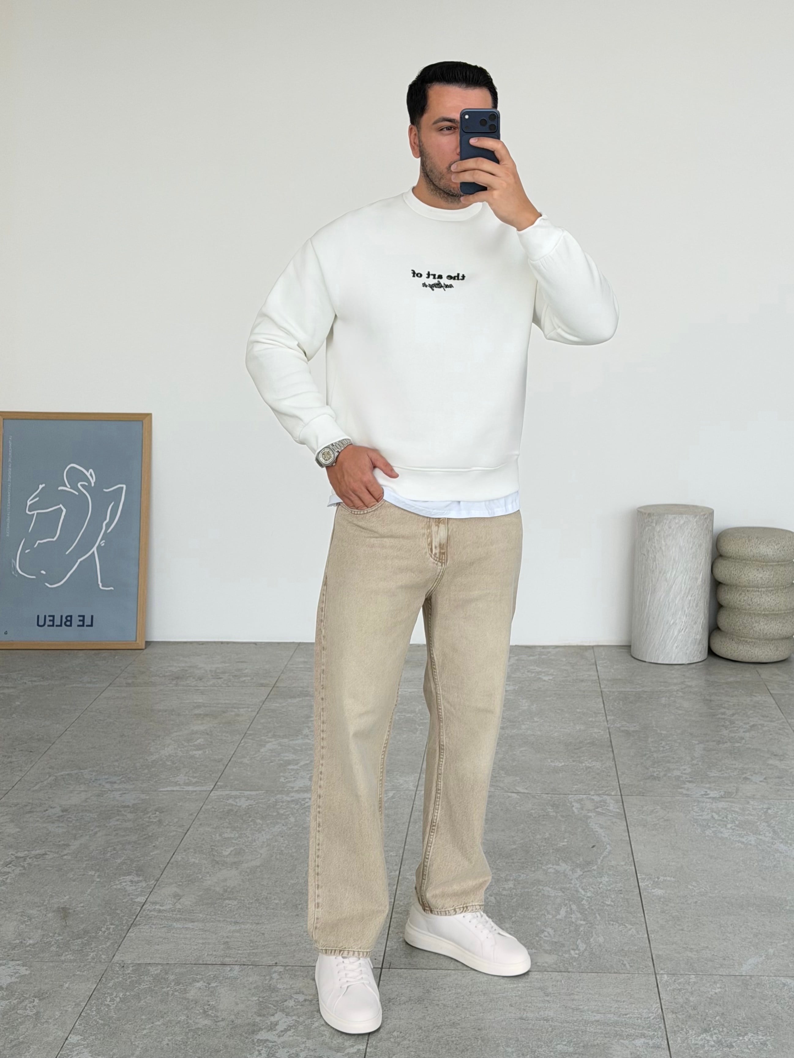 The Art Beyaz Şardonlu Sweatshirt