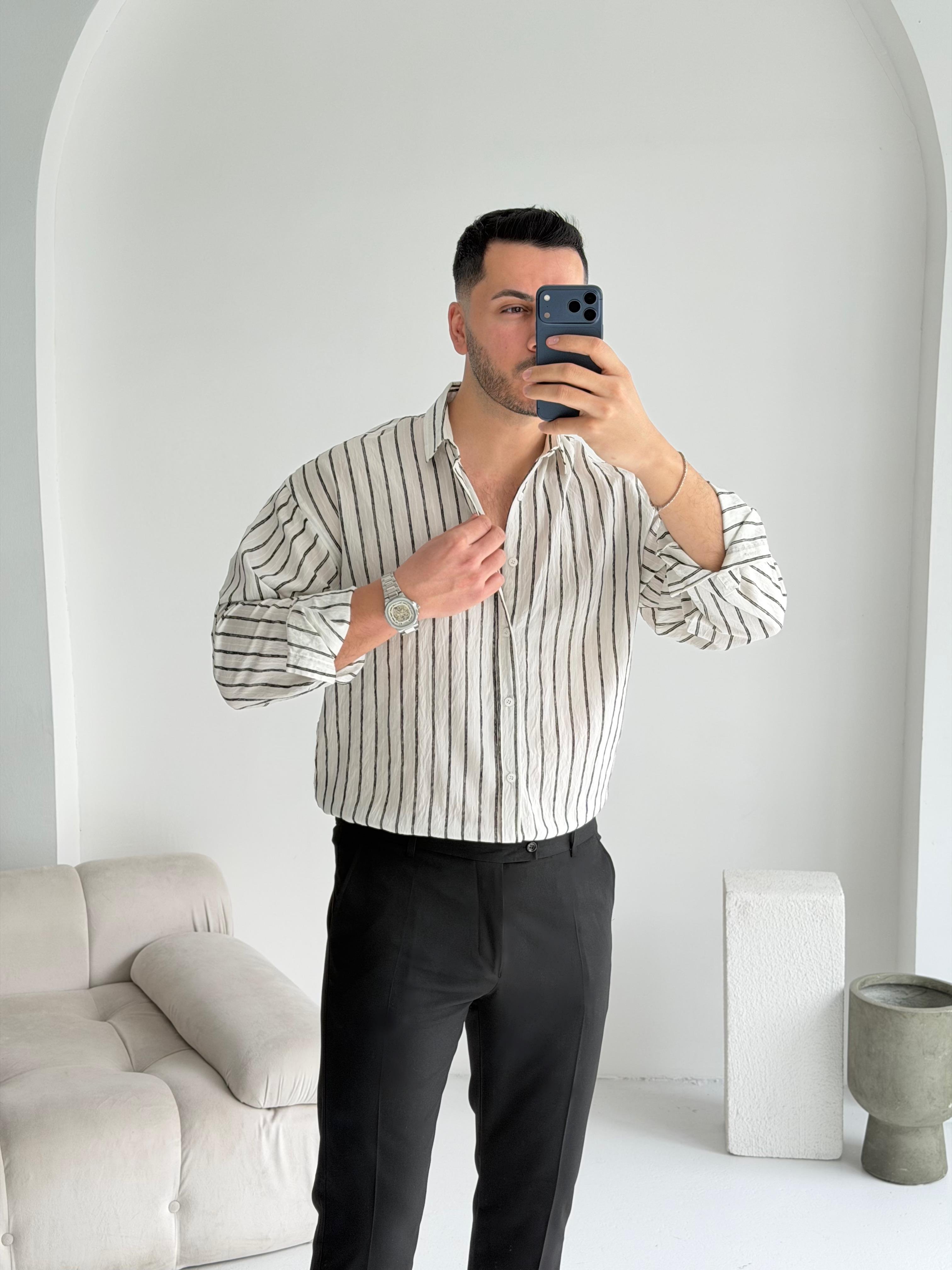 Tortie Beyaz Çizgili Oversize Gömlek 