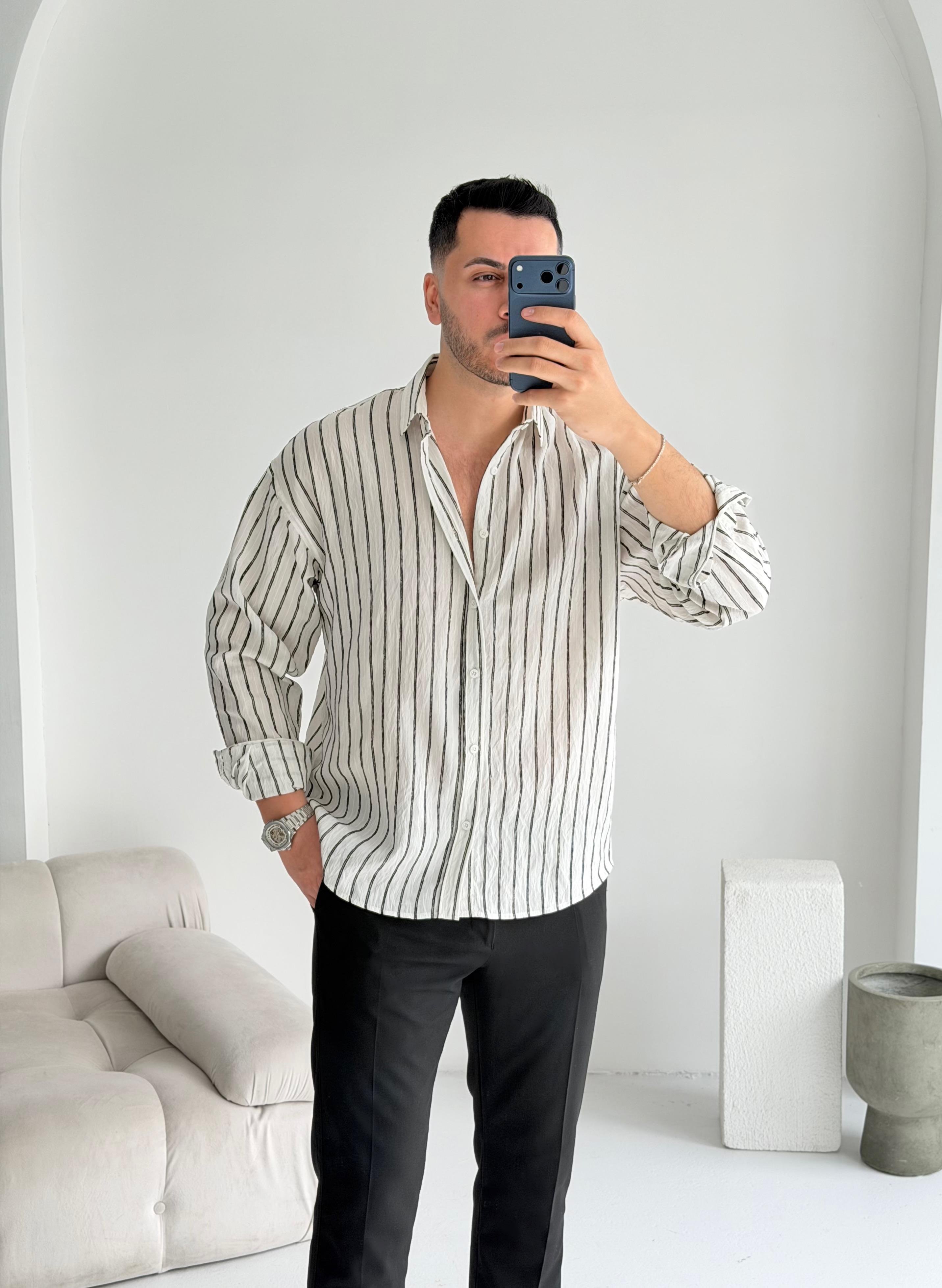 Tortie Beyaz Çizgili Oversize Gömlek 