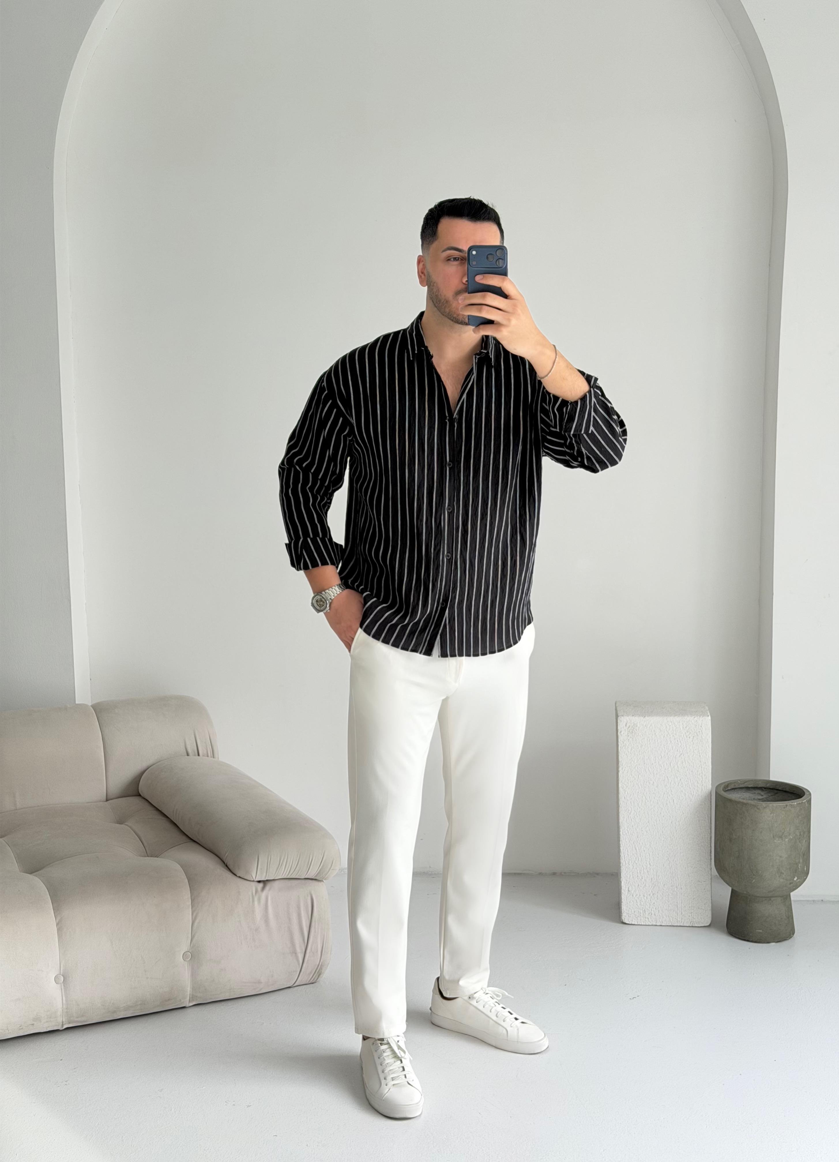 Tortie Siyah Çizgili Oversize Gömlek 