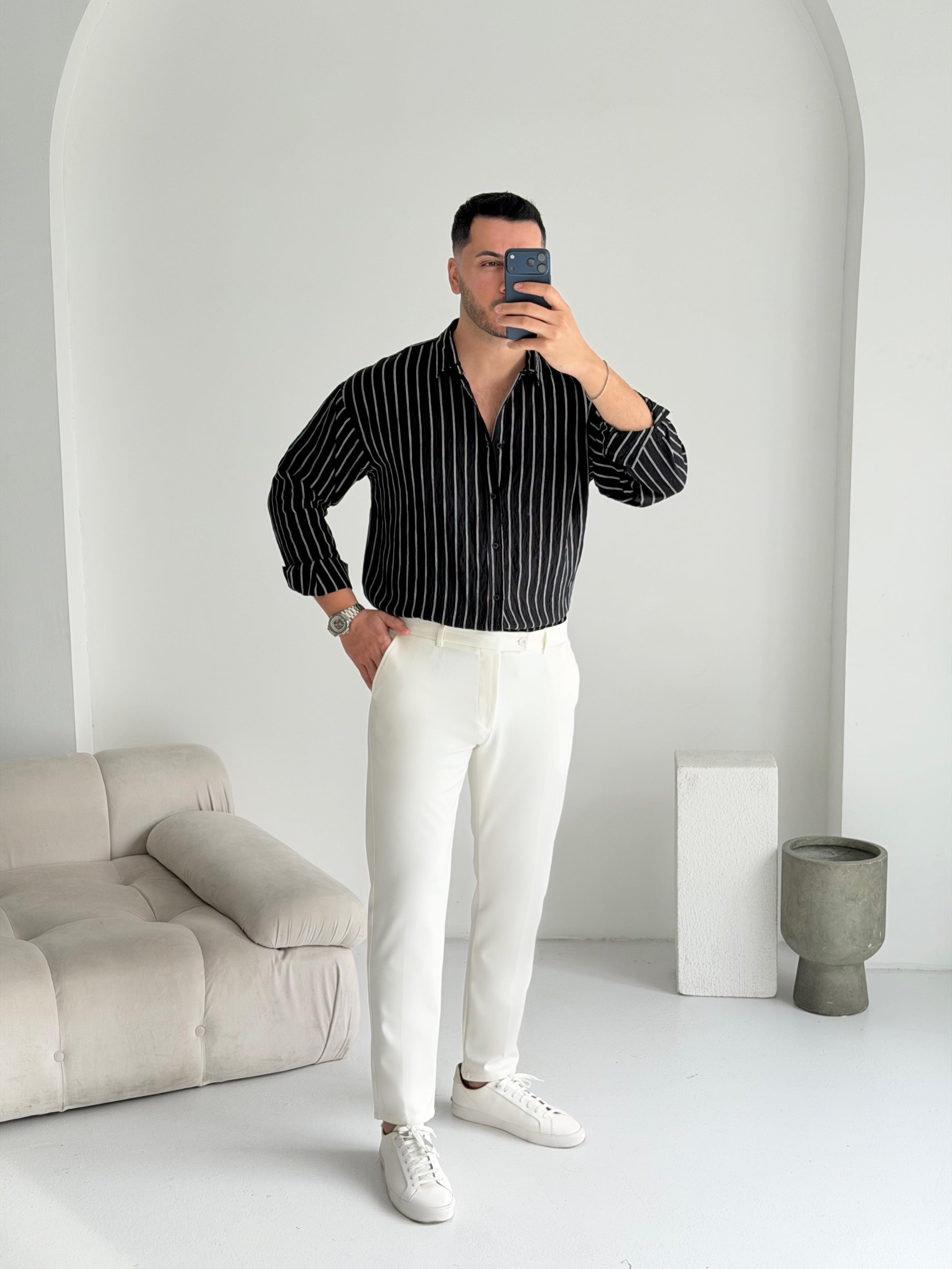 Tortie Siyah Çizgili Oversize Gömlek 