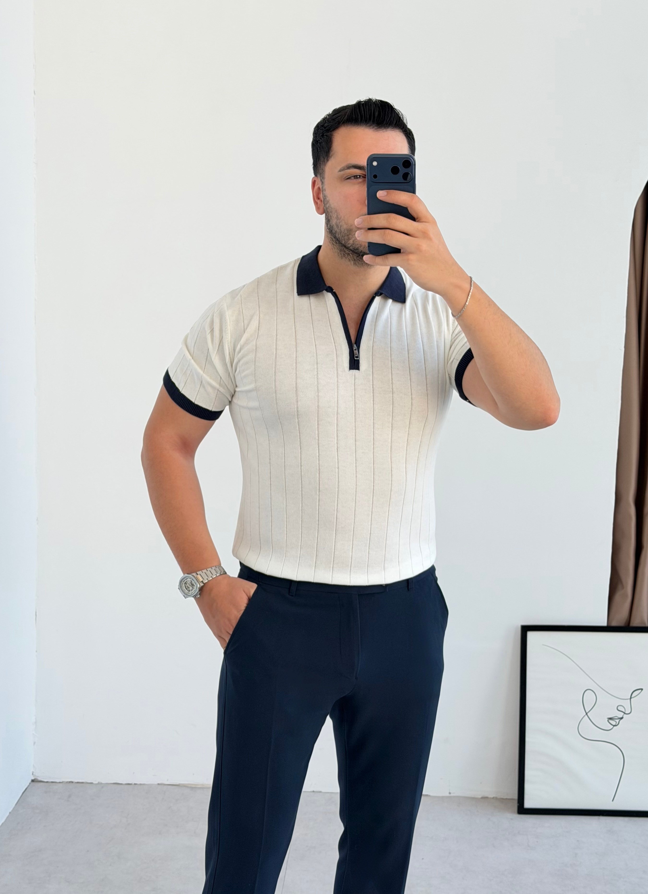Valentino Beyaz Fermuarlı Örme Tişört
