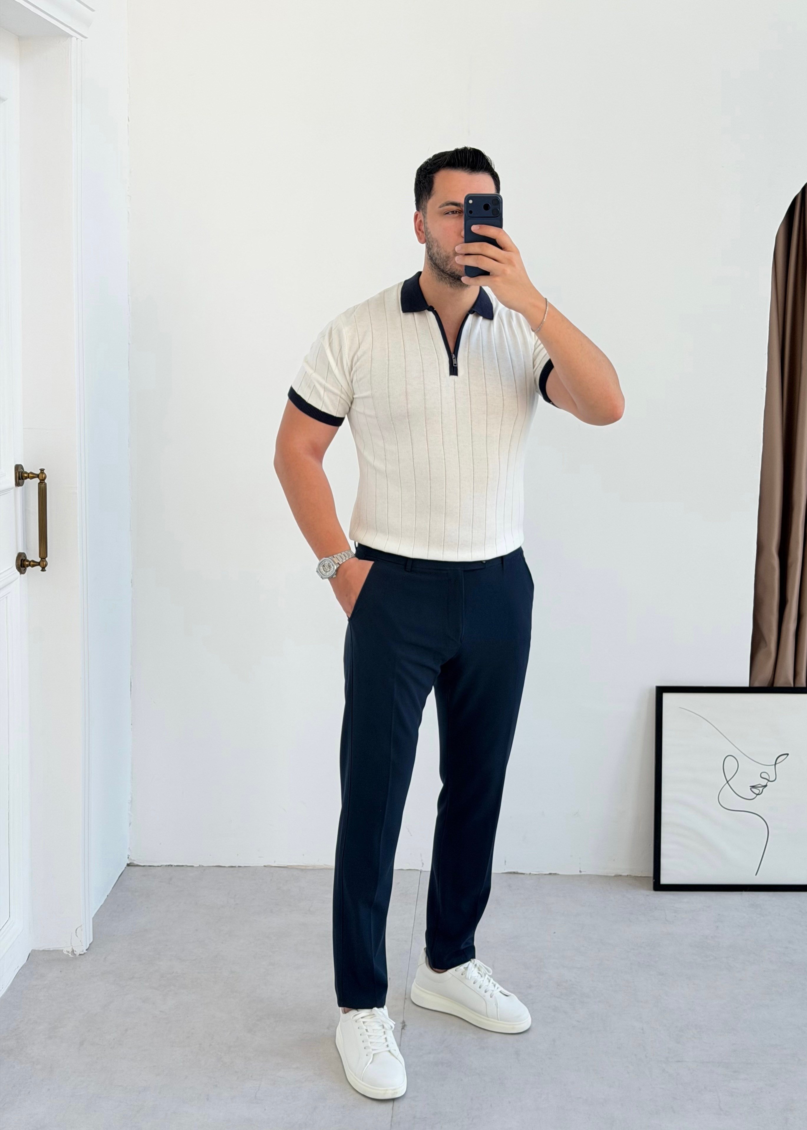 Valentino Beyaz Fermuarlı Örme Tişört
