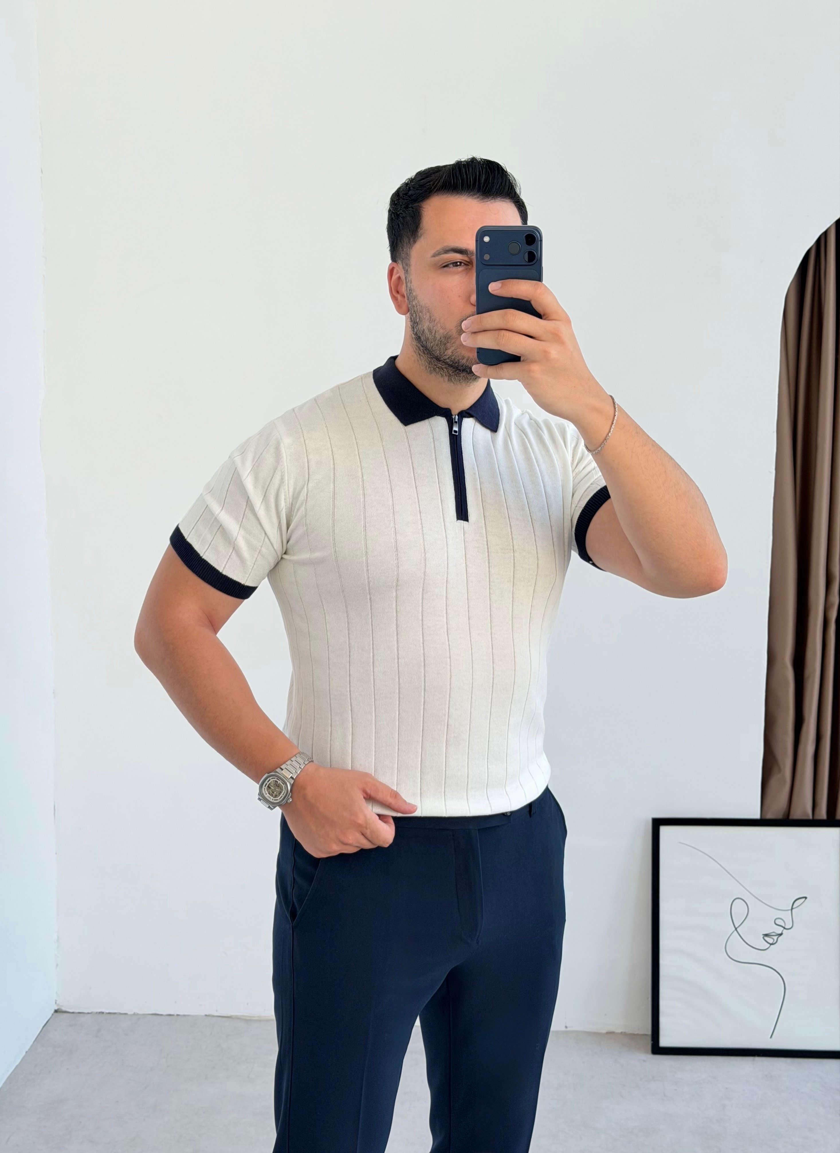 Valentino Beyaz Fermuarlı Örme Tişört