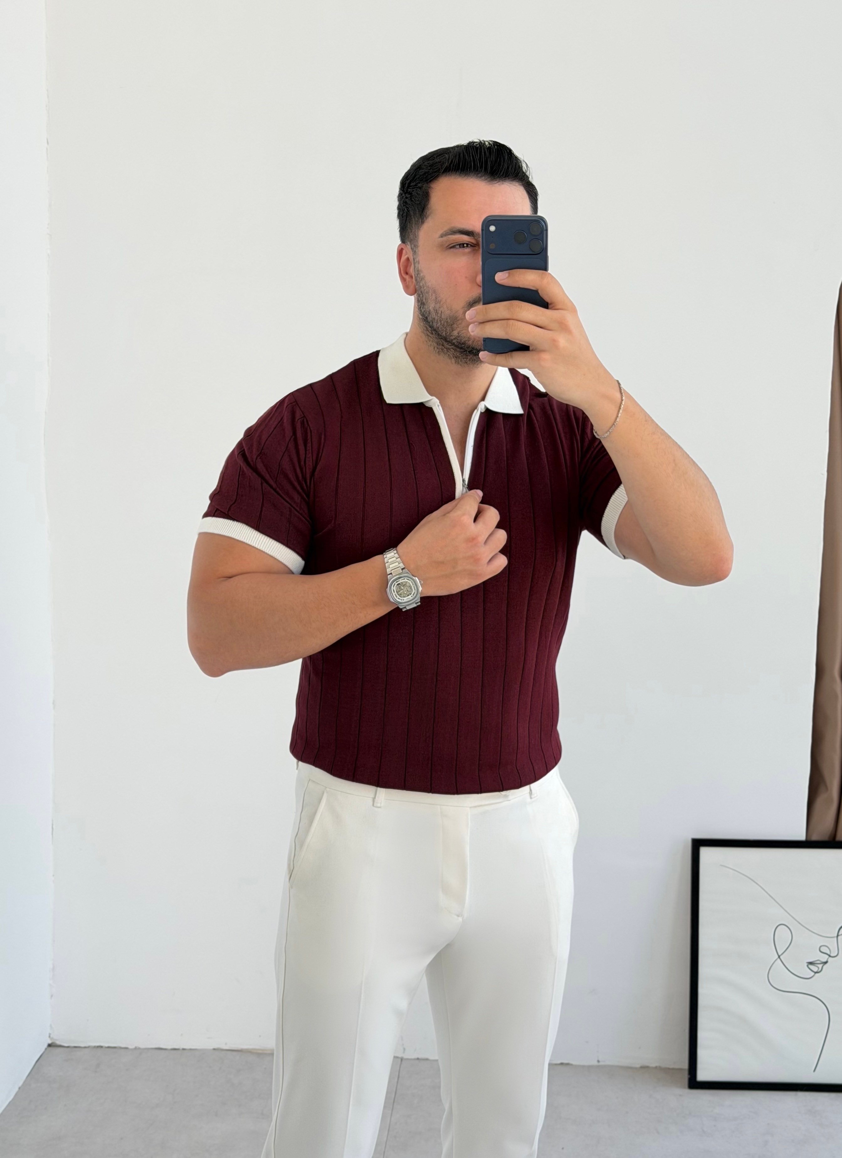 Valentino Bordo Fermuarlı Örme Tişört