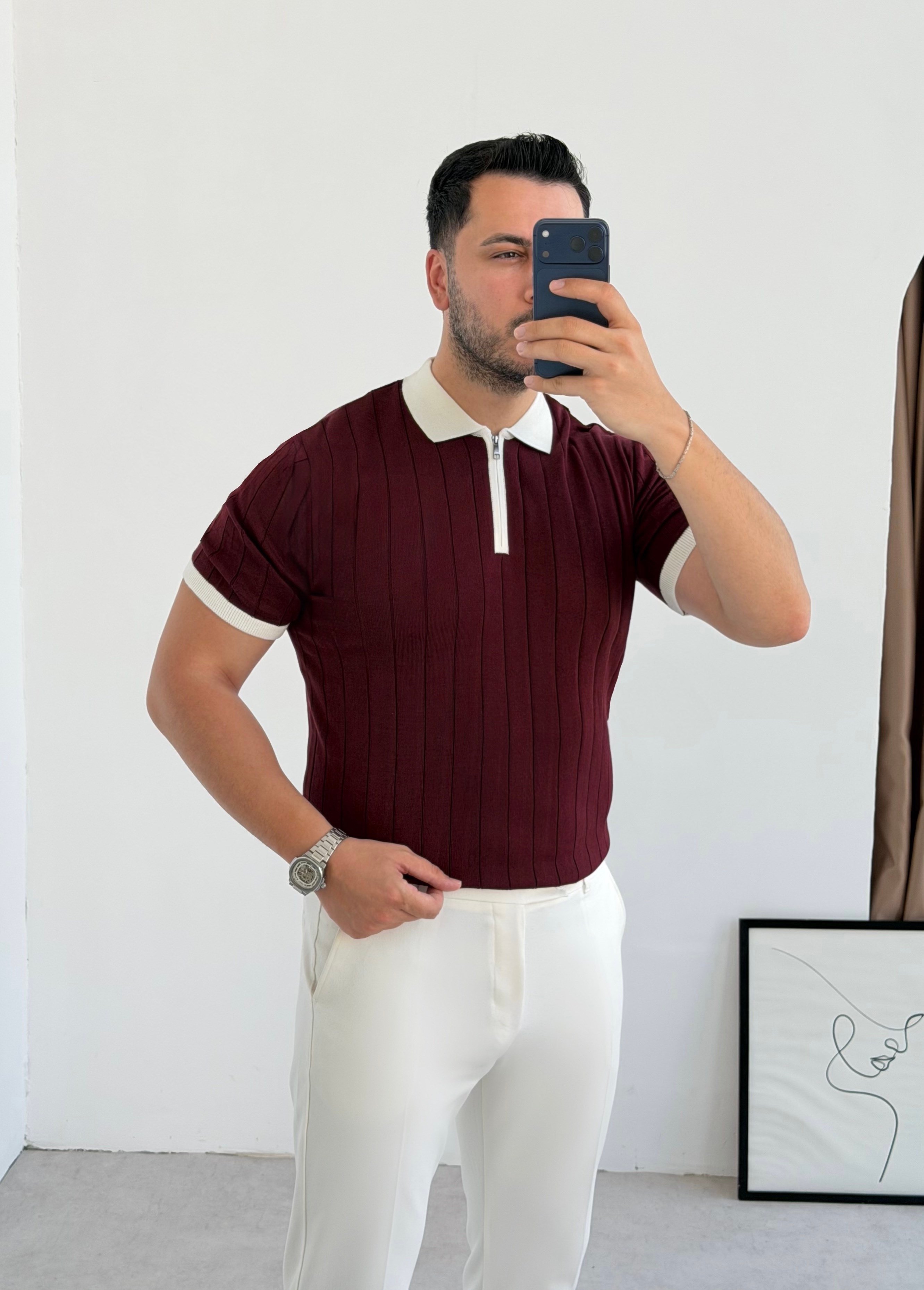 Valentino Bordo Fermuarlı Örme Tişört