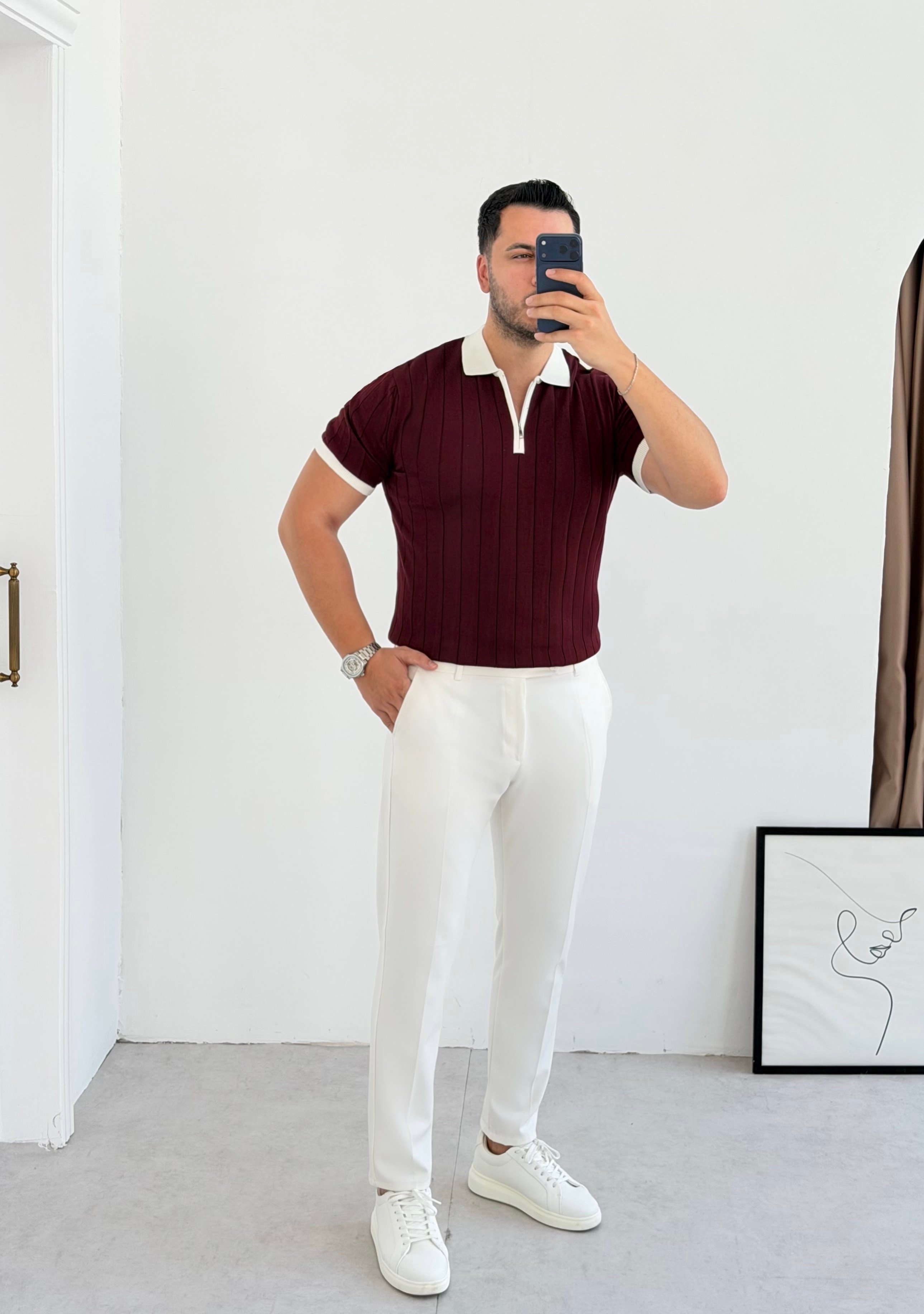 Valentino Bordo Fermuarlı Örme Tişört