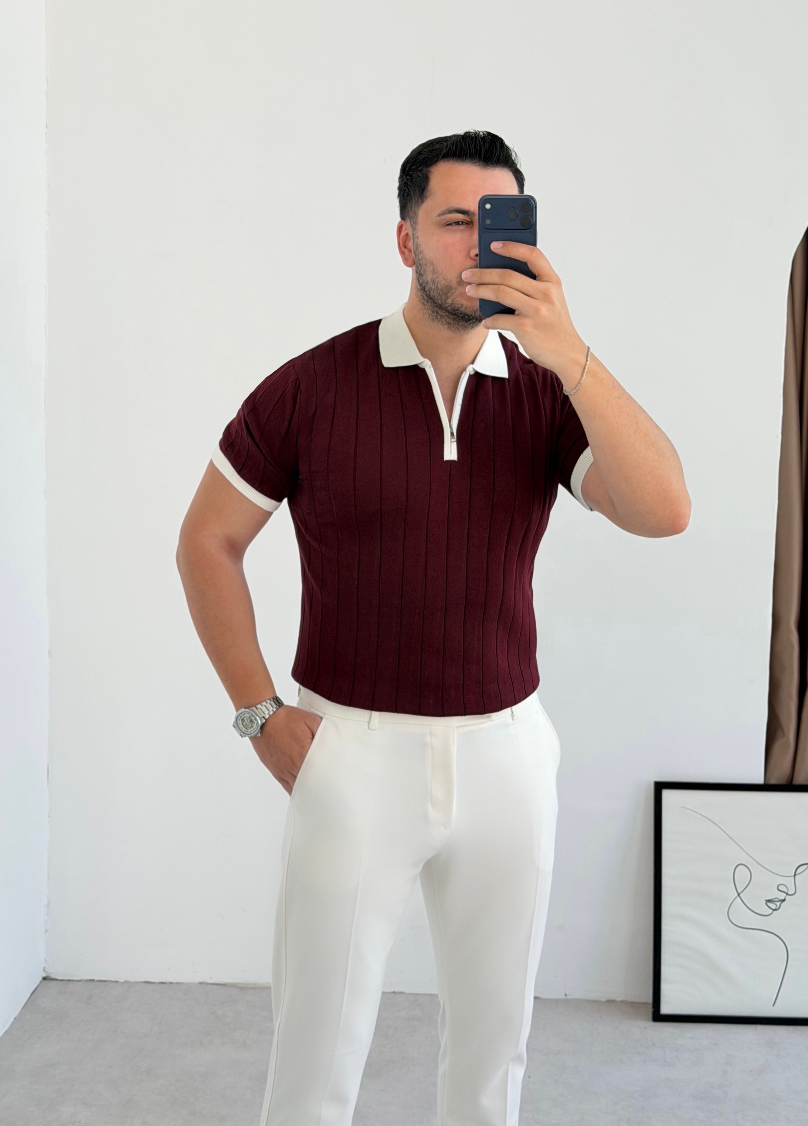 Valentino Bordo Fermuarlı Örme Tişört