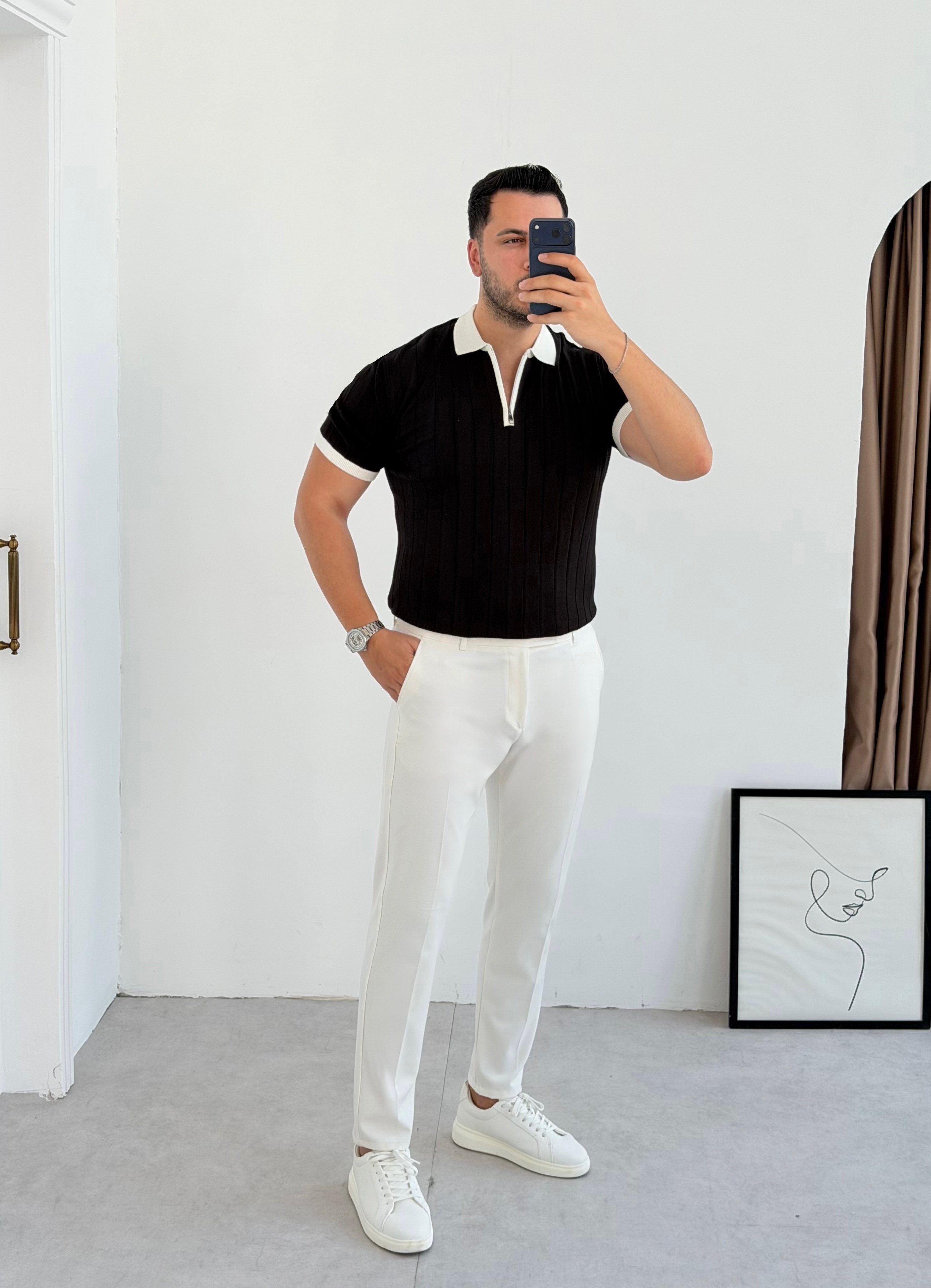 Valentino Siyah Fermuarlı Örme Tişört