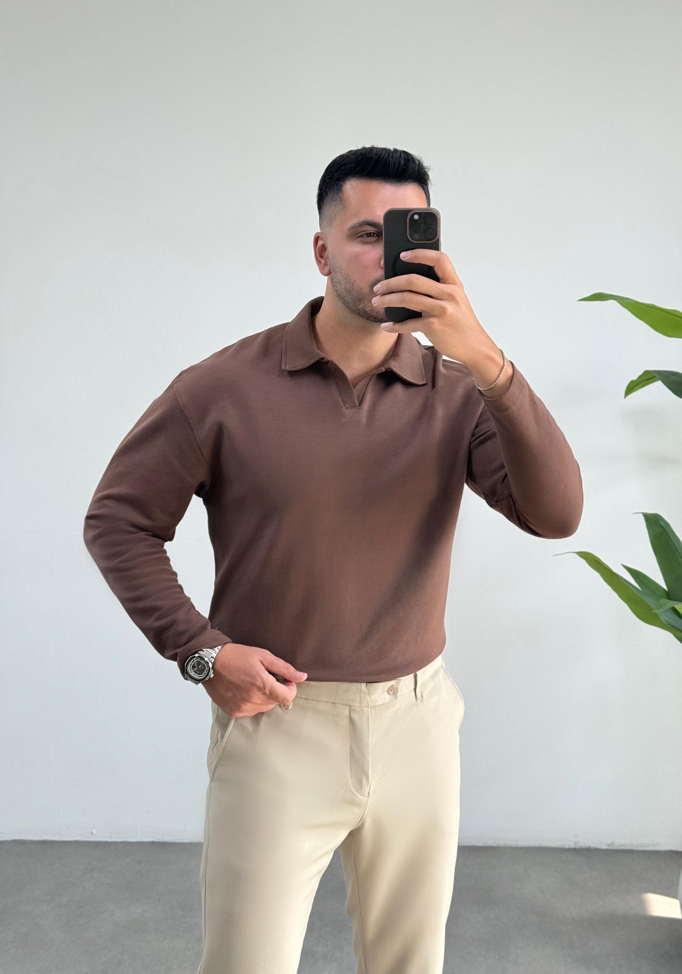 3401j Vector Kahve Polo Yaka Sweatshirt