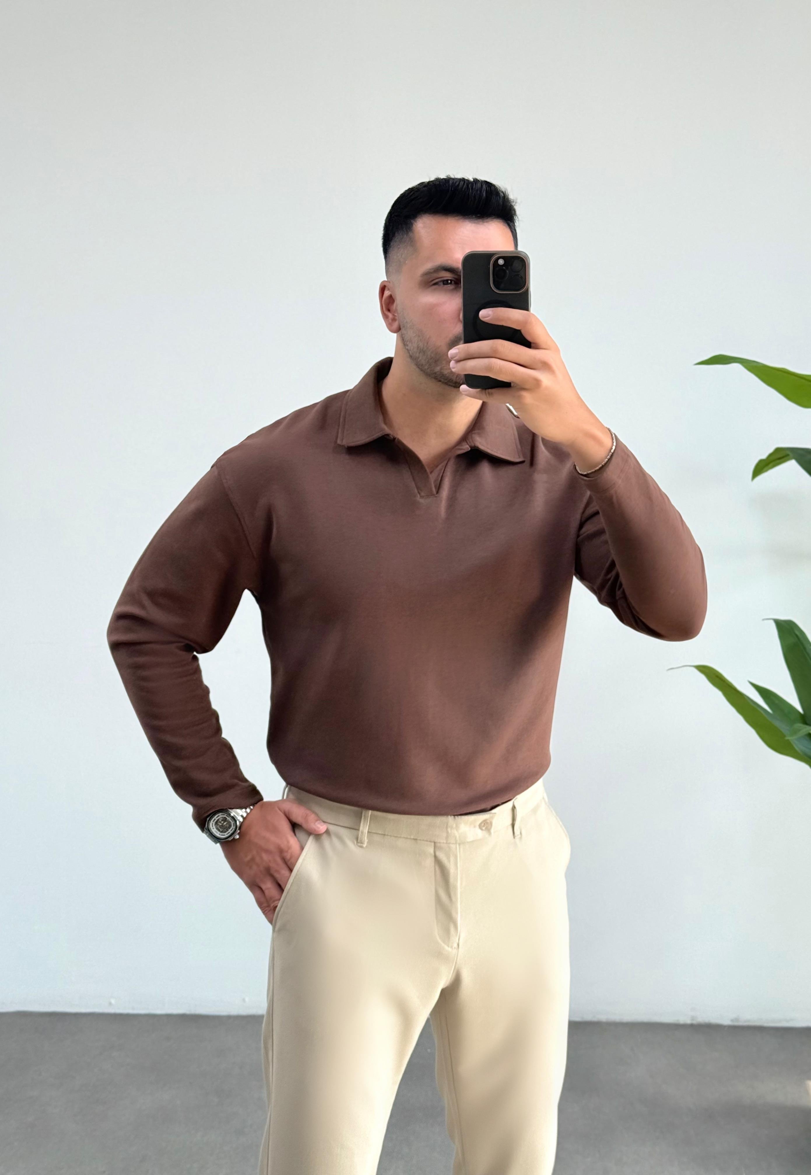 3401j Vector Kahve Polo Yaka Sweatshirt