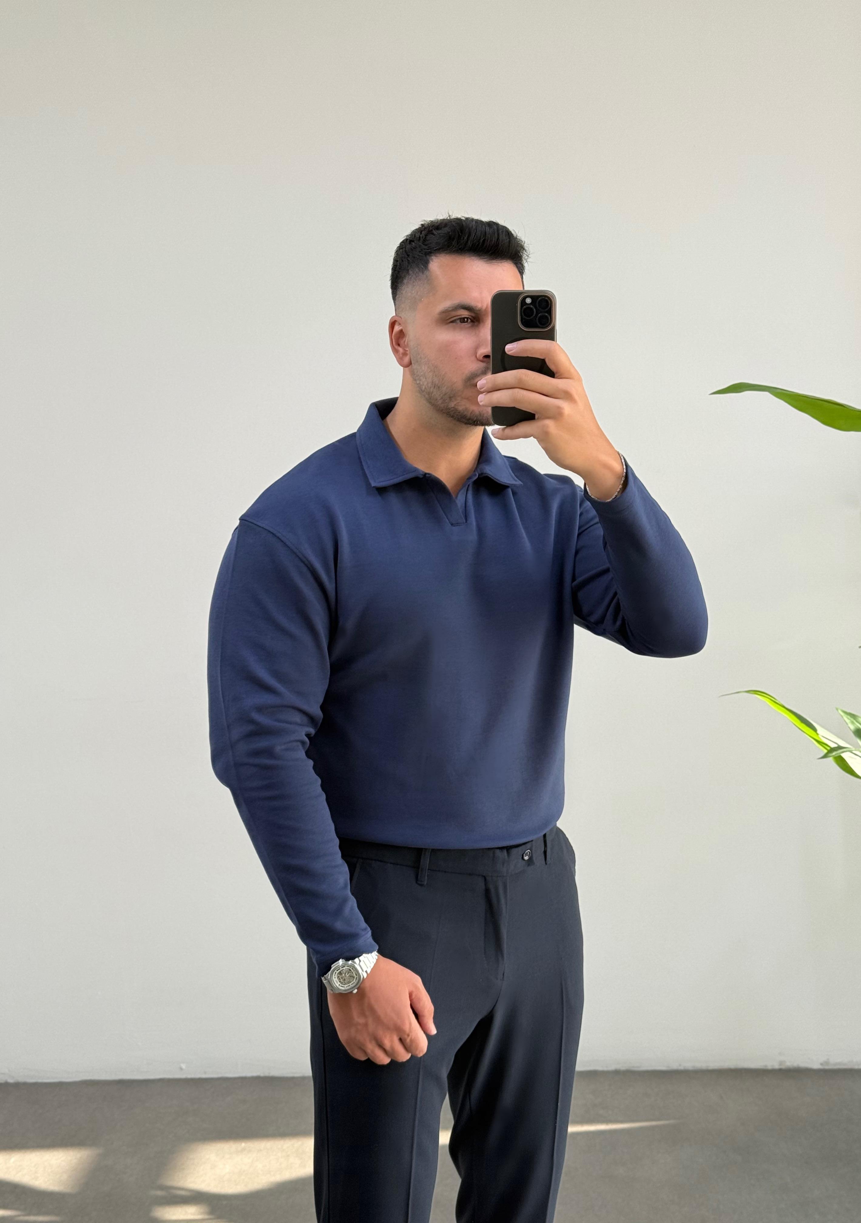 Vector Lacivert Polo Yaka Sweatshirt 