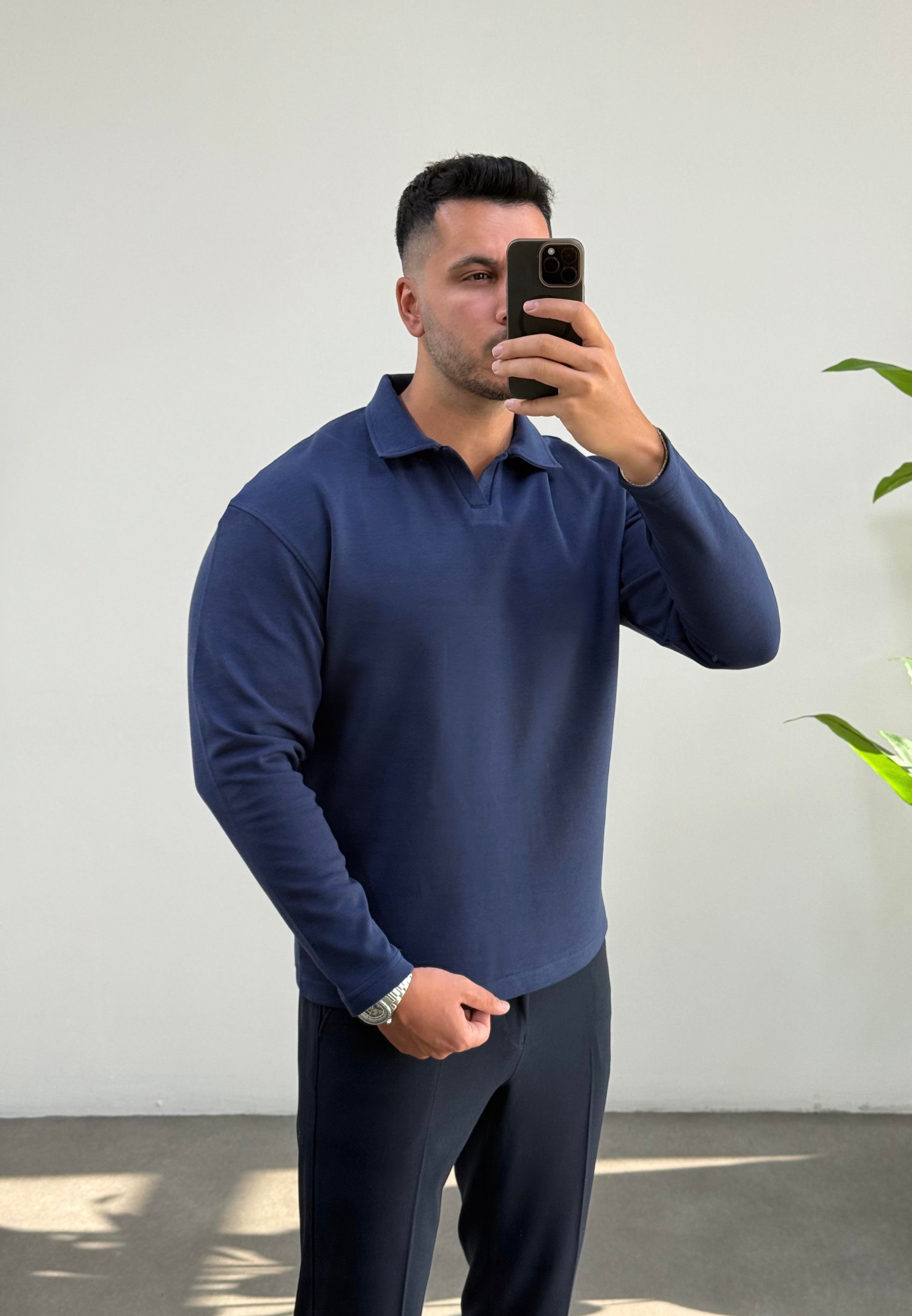 Vector Lacivert Polo Yaka Sweatshirt 
