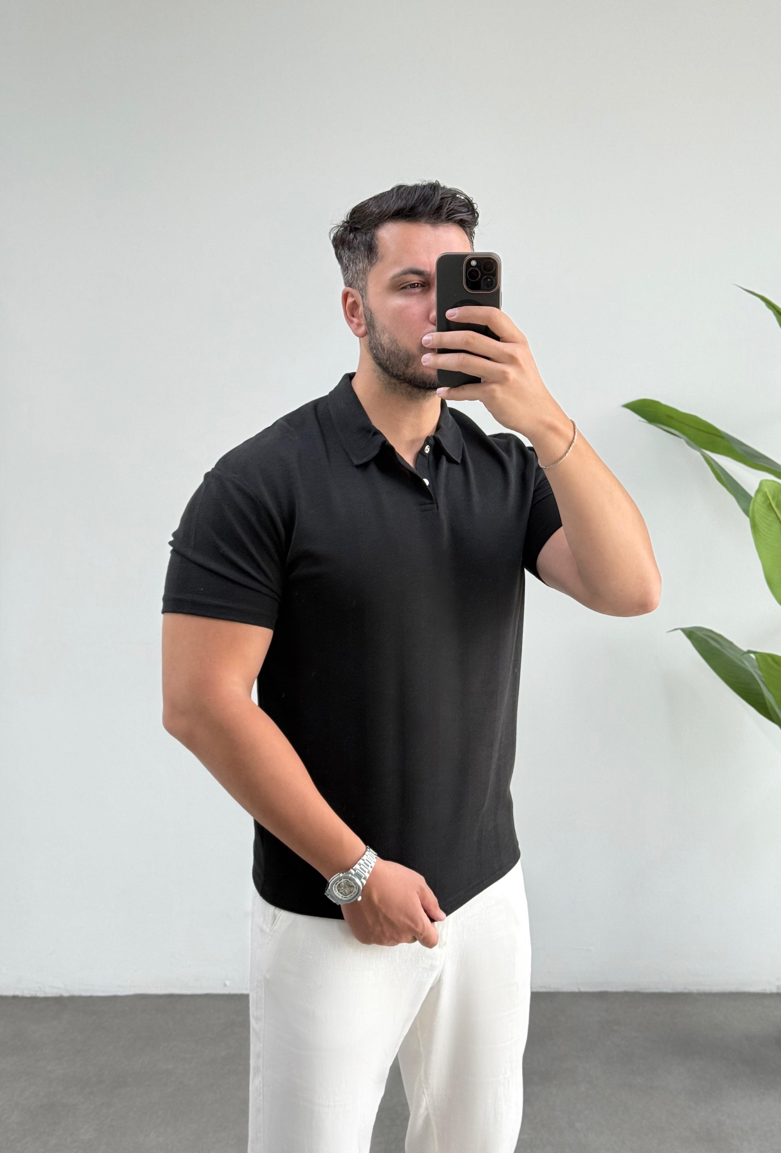 Vegas Siyah Örme Tişört 