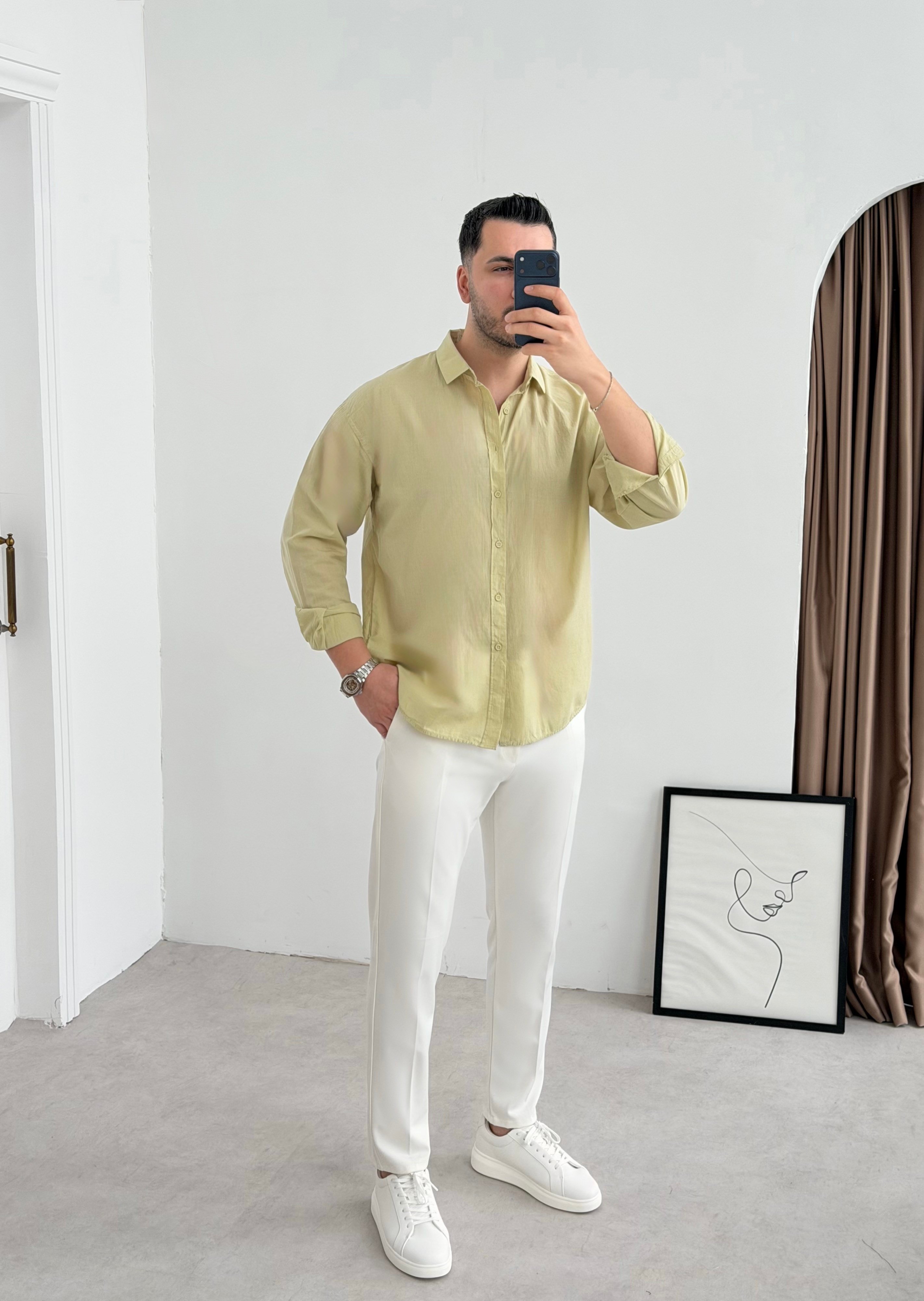 Vual Çağla Oversize Keten Gömlek