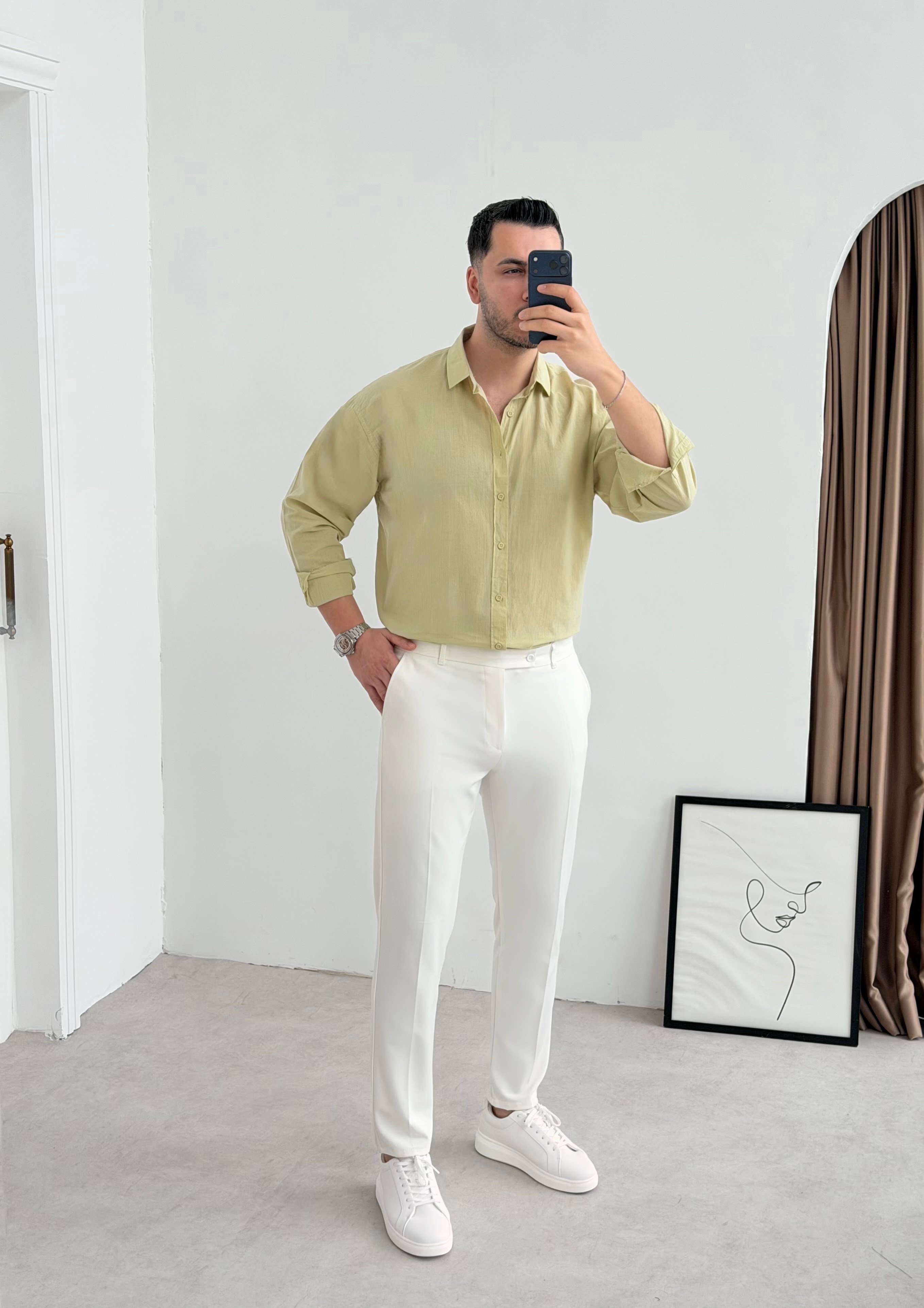 Vual Çağla Oversize Keten Gömlek