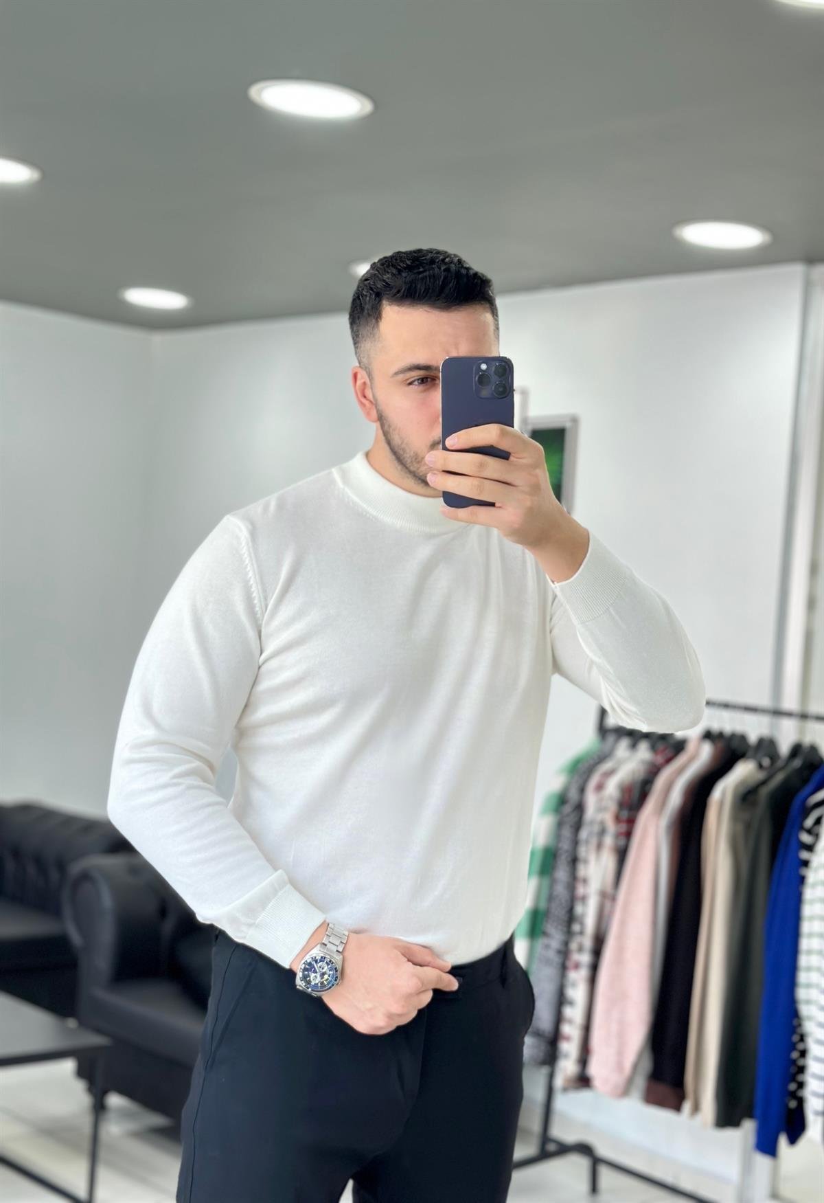 Yarım Balıkçı Beyaz Triko Kazak