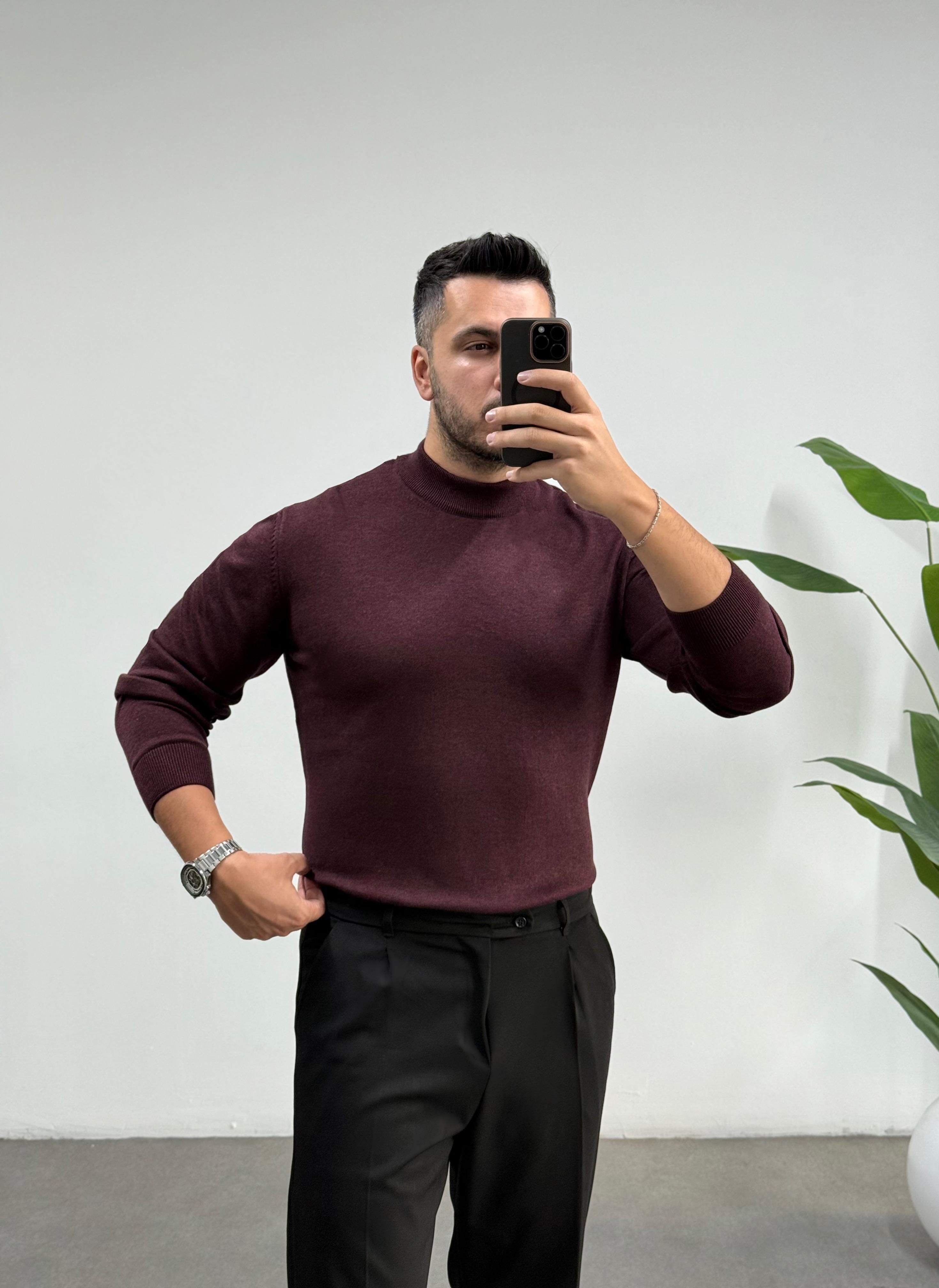 Yarım Balıkçı Bordo Triko Kazak