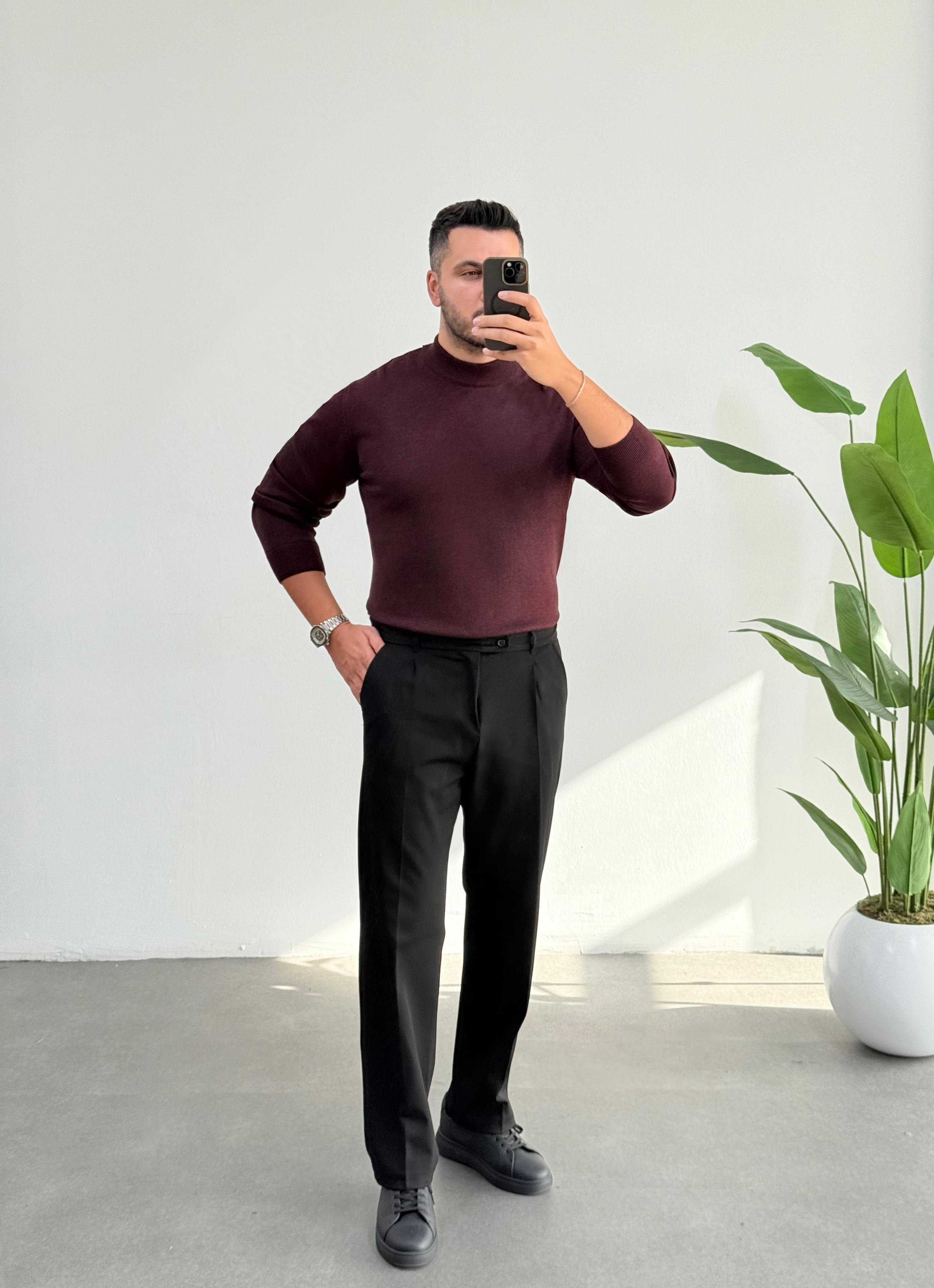 Yarım Balıkçı Bordo Triko Kazak
